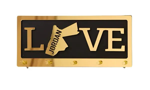 Dual Affection: Love Jordan and Love Yemen Gold Home Decor Palestinian Elegance