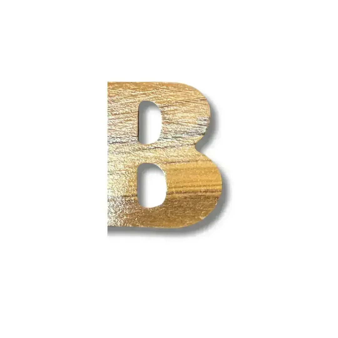 Handmade Arabic love keychain wooden letter B with natural wood grain texture