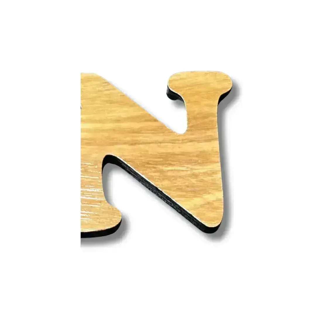 Handmade Arabic love keychain wooden letter N from Palestinian Elegance accessories collection