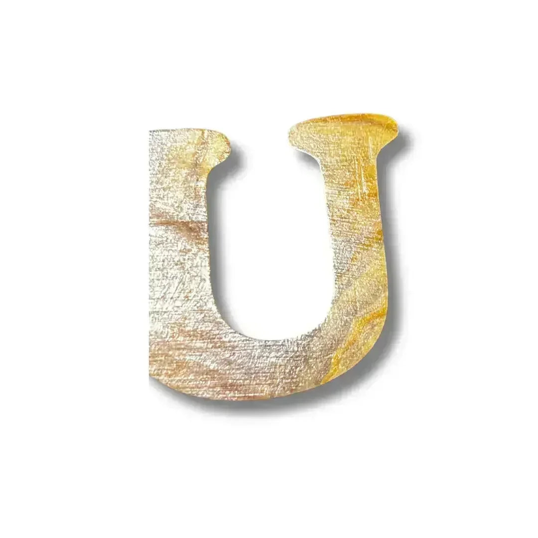 Handmade Arabic love keychain featuring a rustic textured wooden letter U accessory