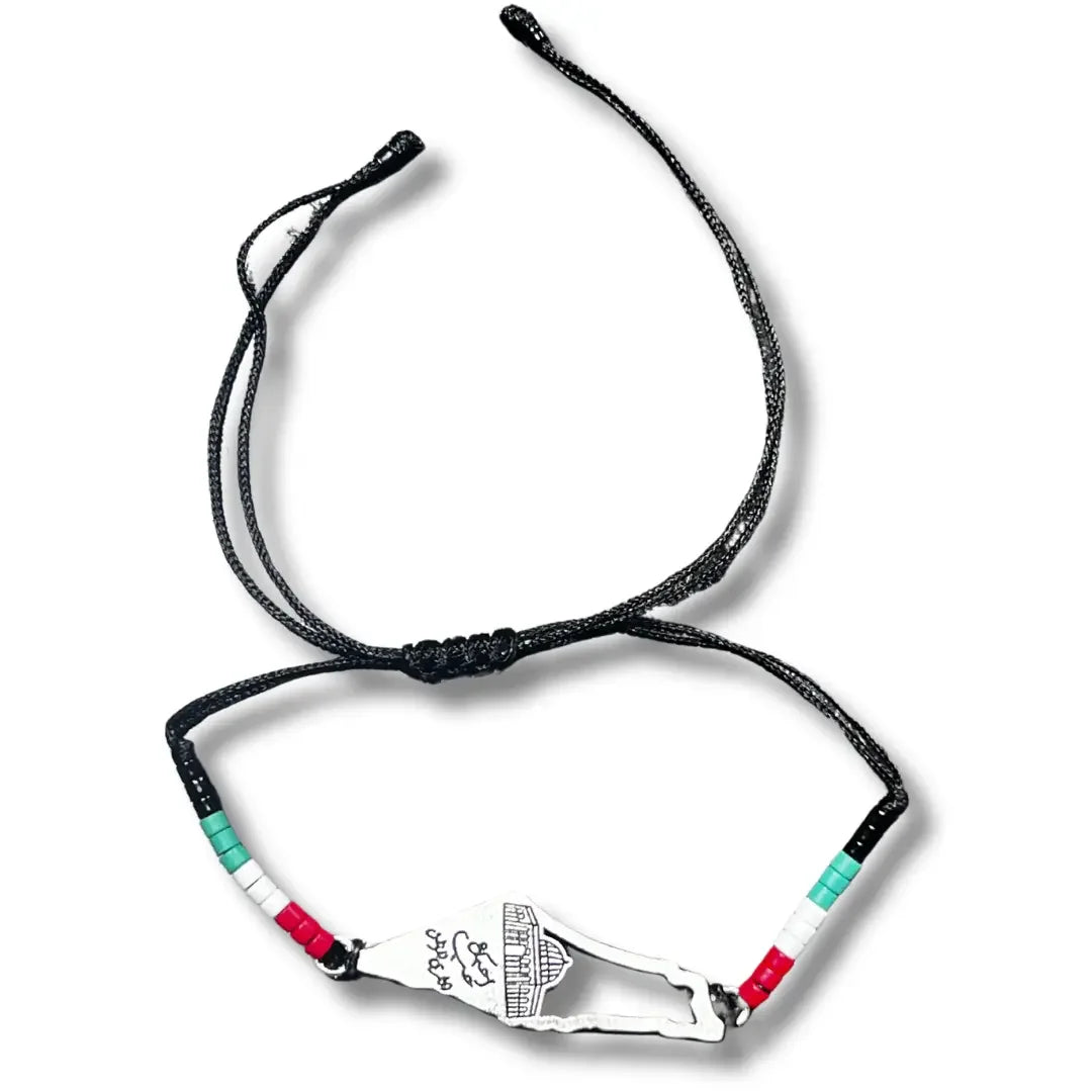 Palestinian Elegance handmade beaded bracelets with black adjustable cord and colorful beads