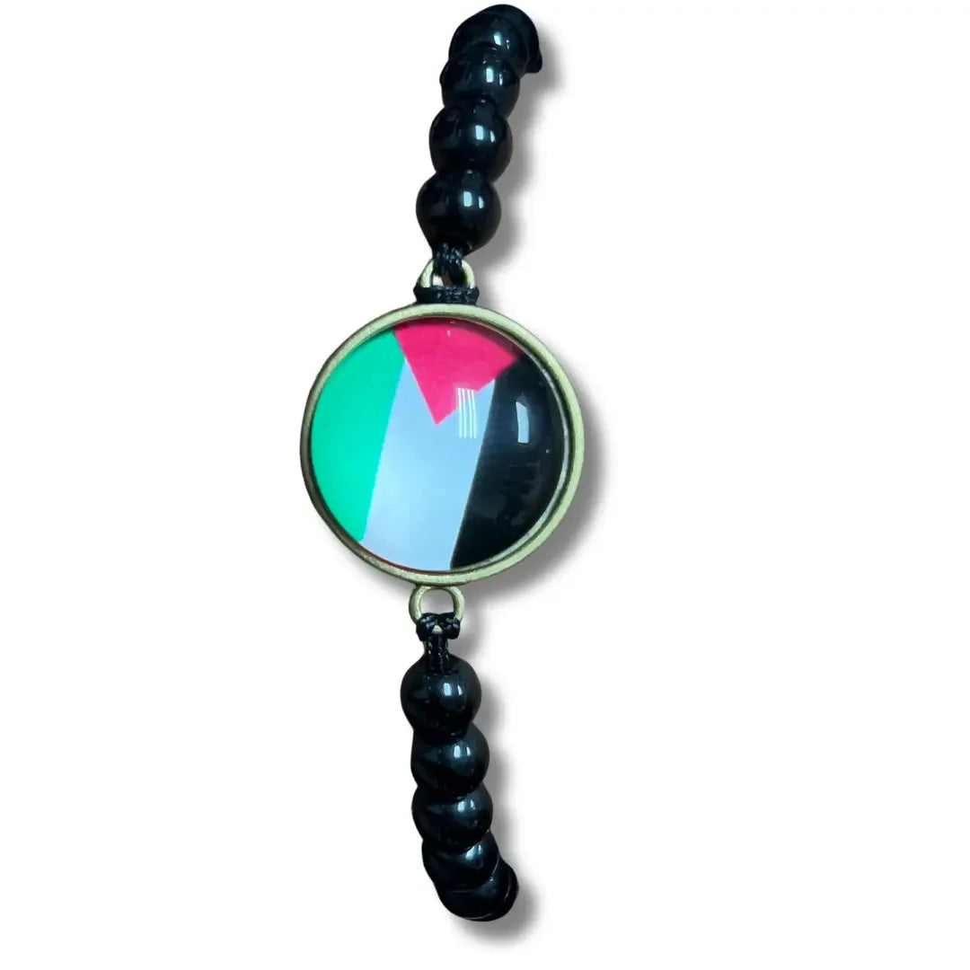 Palestinian Elegance handmade Palestine bracelet with black beads and Palestine flag centerpiece