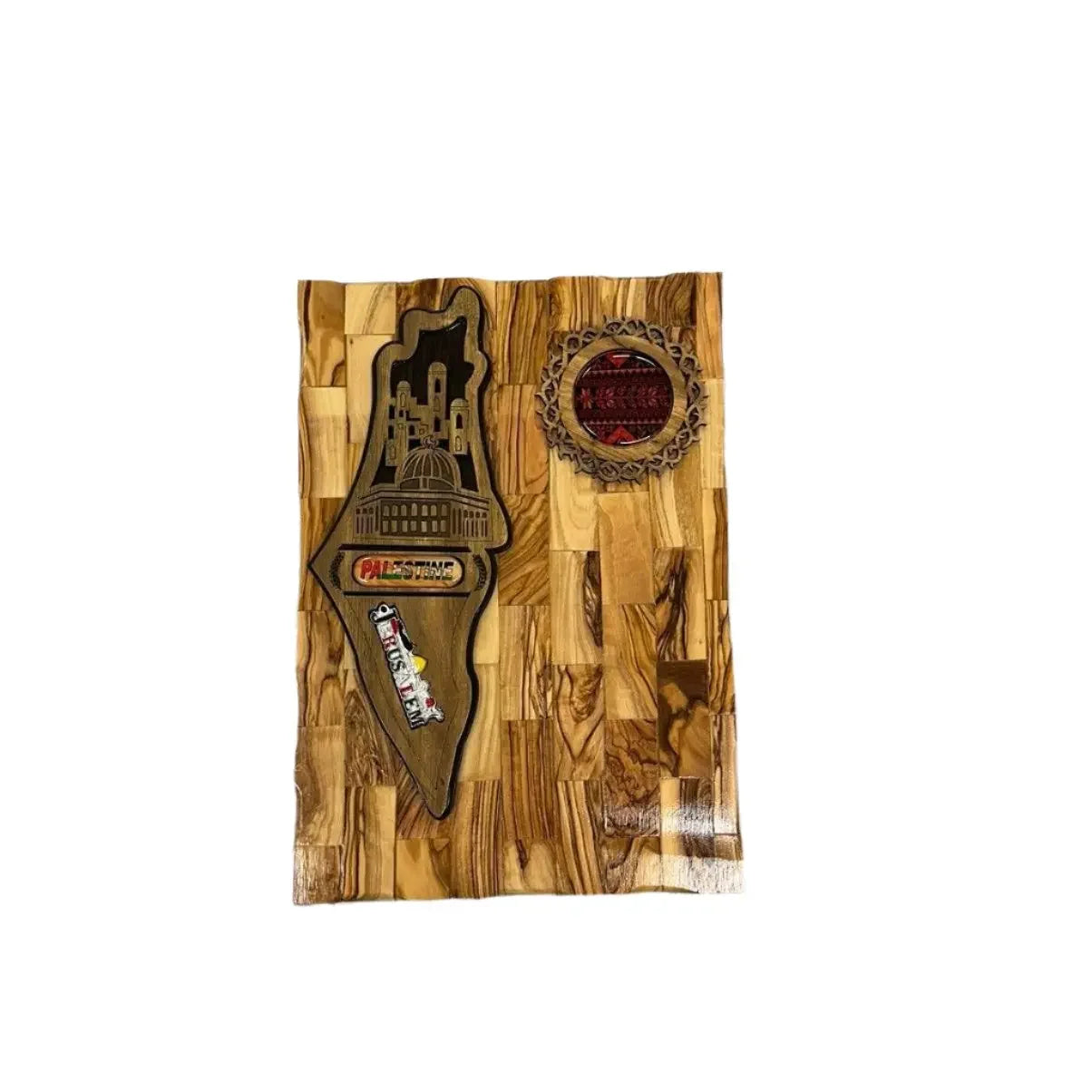 Handmade Palestine map wooden frame with intricate details and traditional patterns by Palestinian Elegance