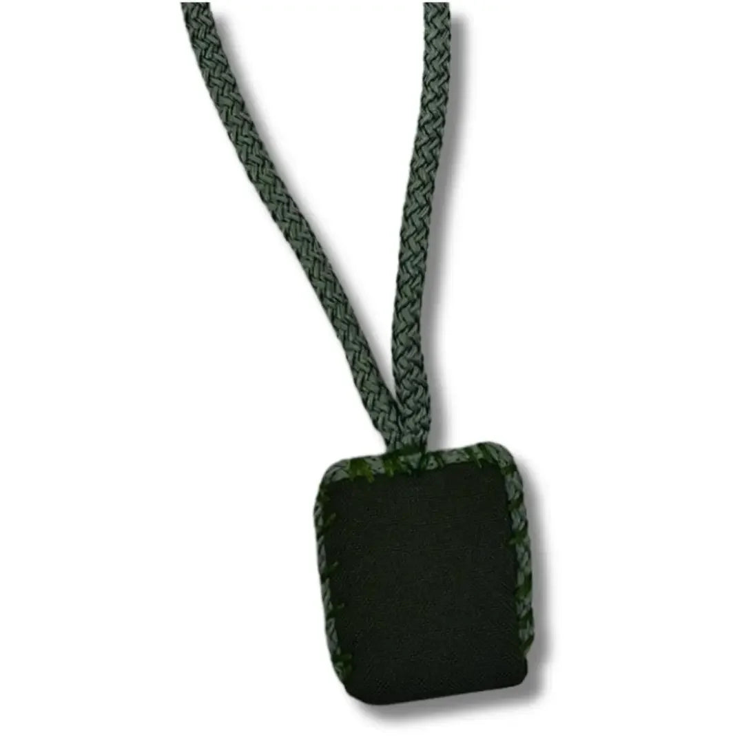 Handmade Palestinian silver necklace with black pendant and braided cord from Palestinian Elegance