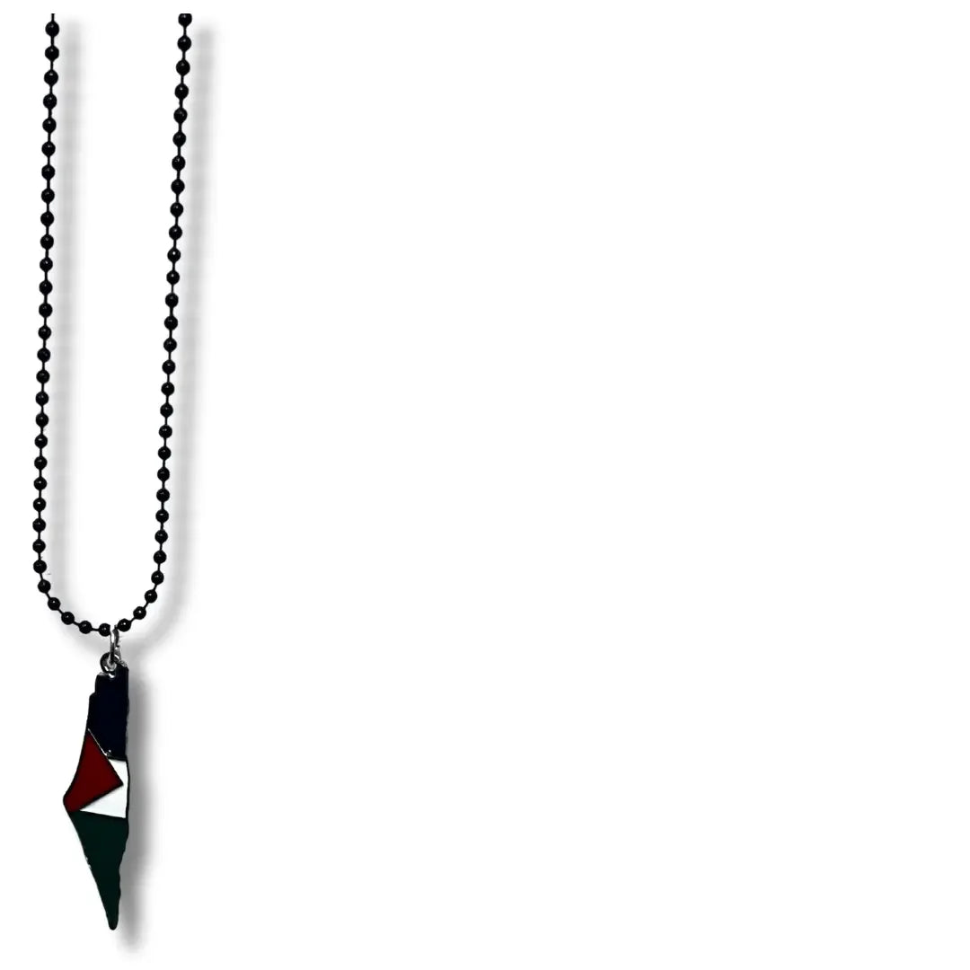 Handmade Palestinian silver necklace with a pendant shaped like Palestine flag on a ball chain