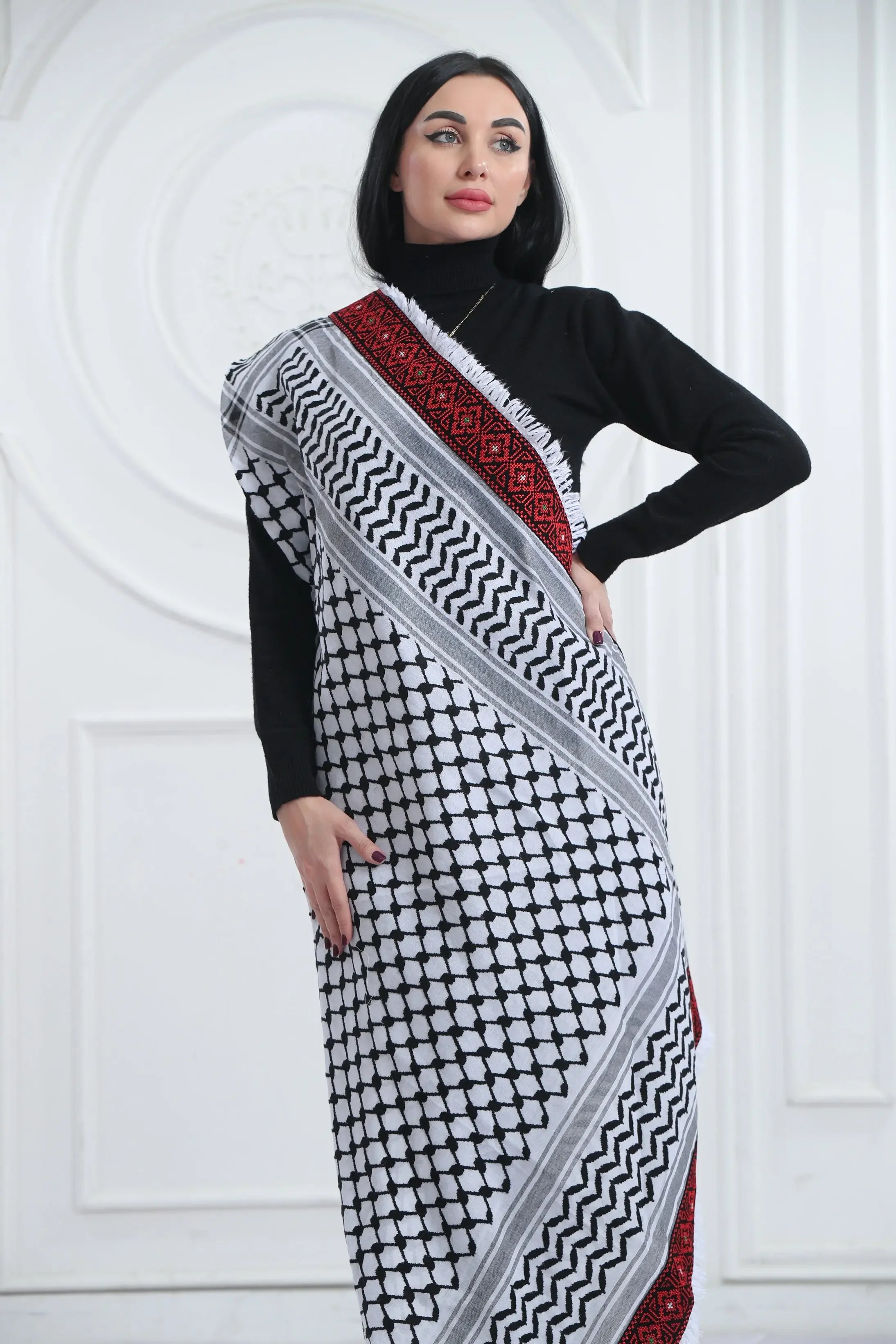 Celebrate Your Roots: Heritage Embroidered Kuffia Palestinian Elegance