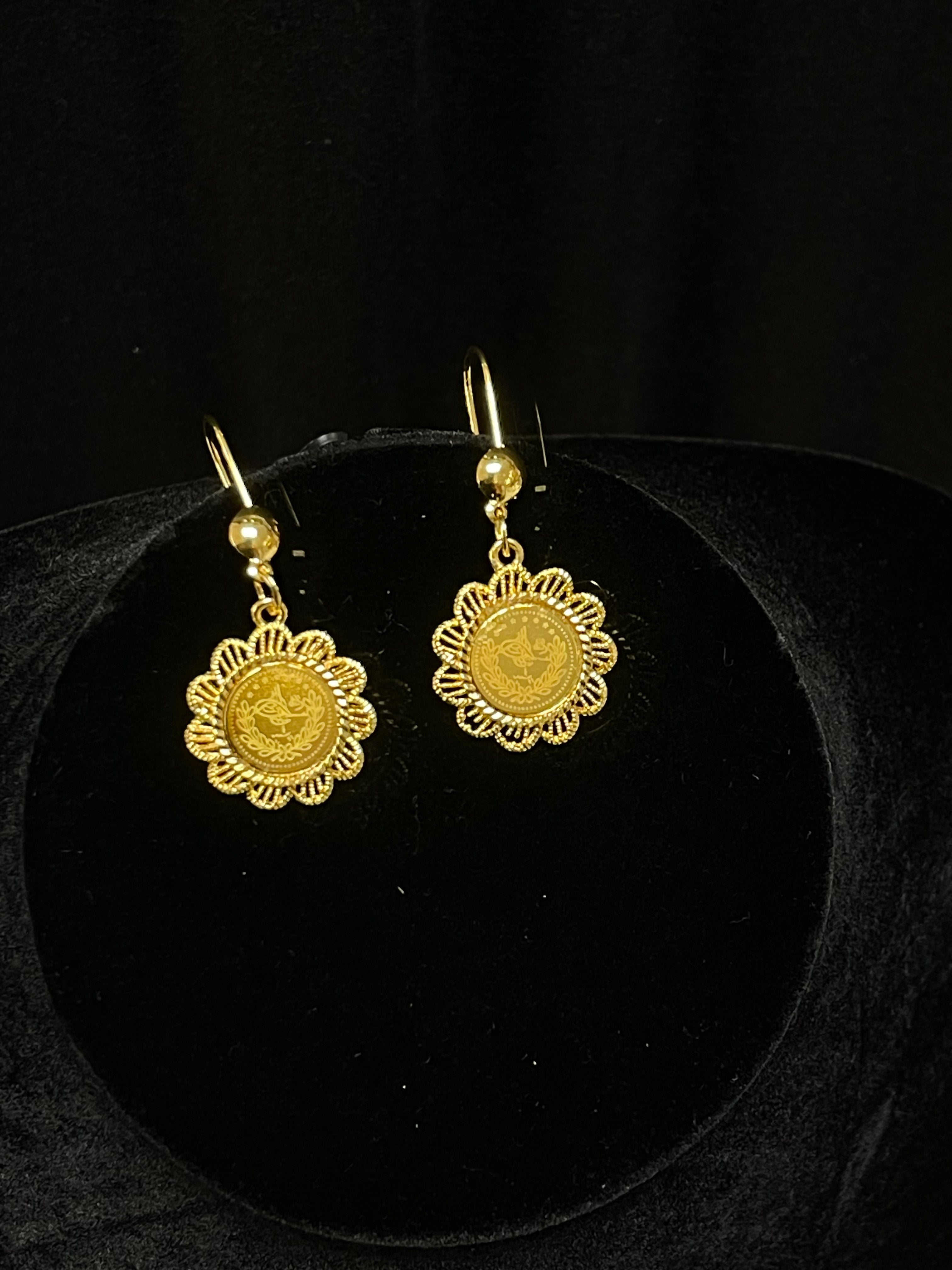 Palestinian Elegance imitated gold jewelry set featuring intricate round floral design earrings