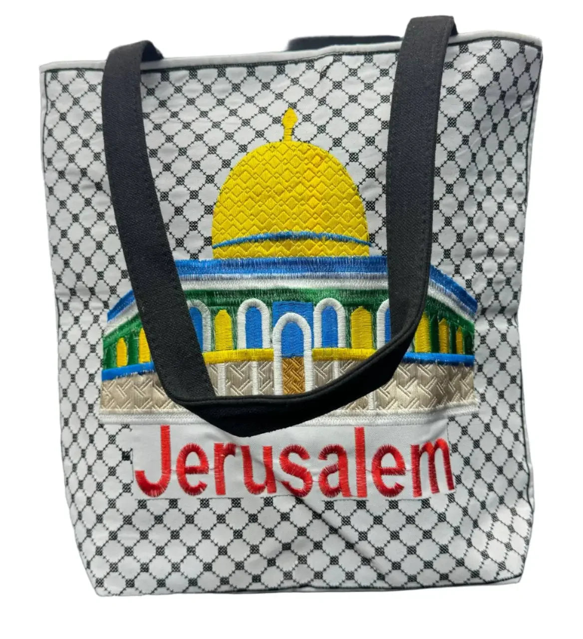 Jerusalem with kuffiyeh embroidered Tote bag Palestinian Elegance