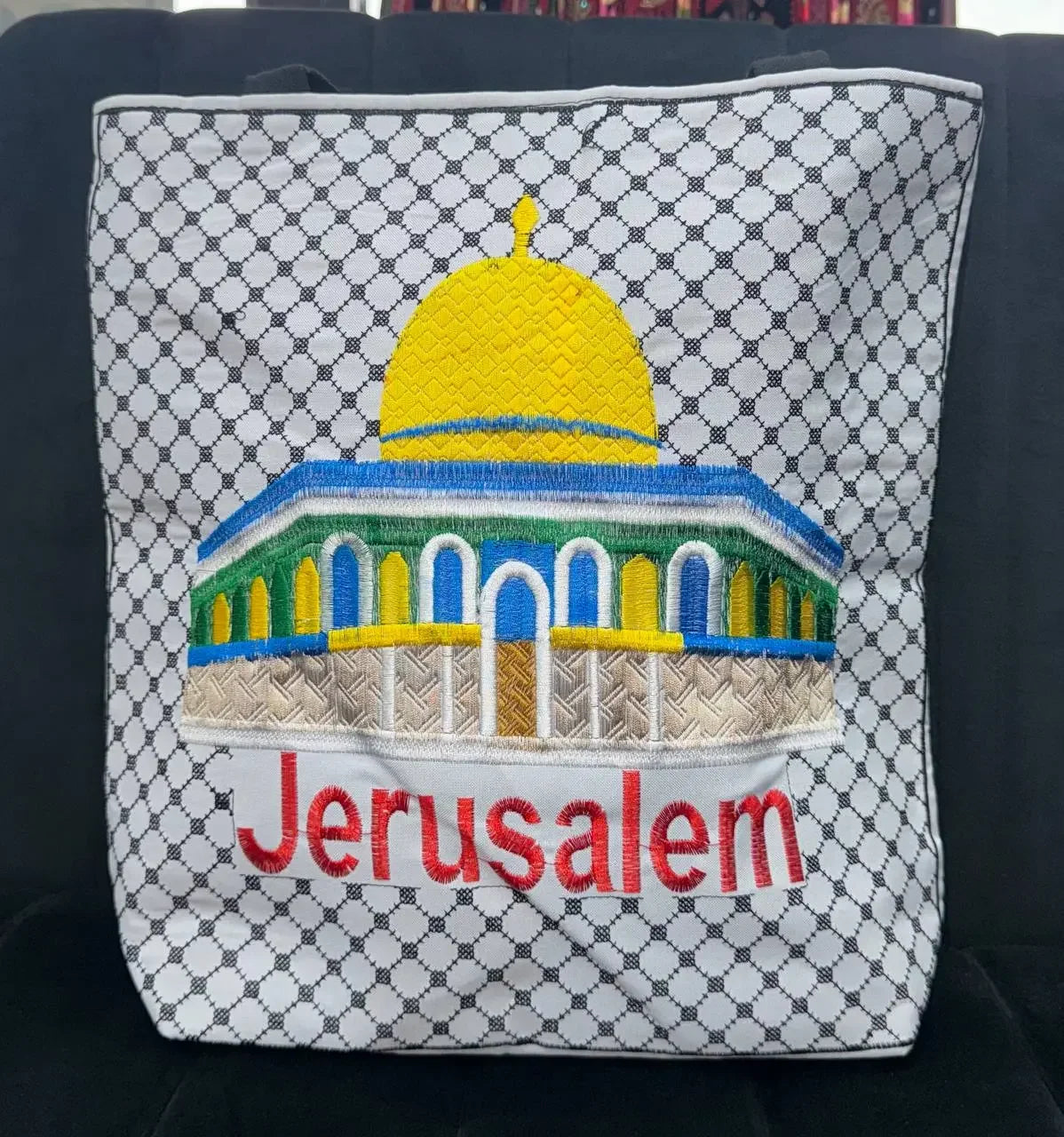 Jerusalem with kuffiyeh embroidered Tote bag Palestinian Elegance