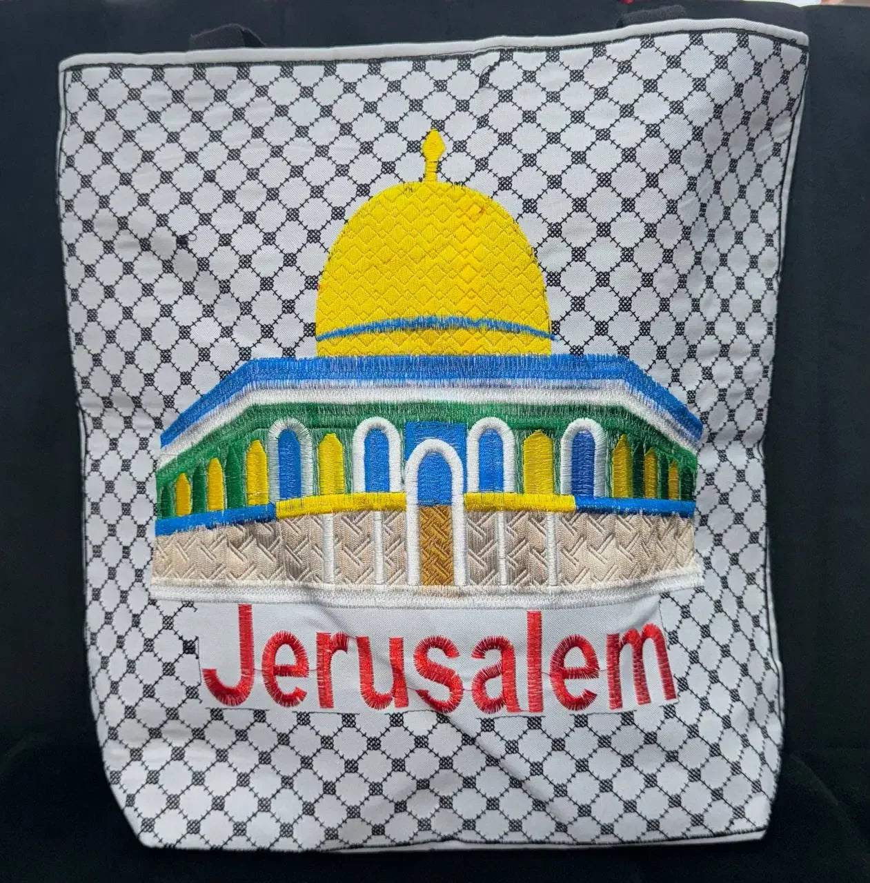 Jerusalem with kuffiyeh embroidered Tote bag Palestinian Elegance