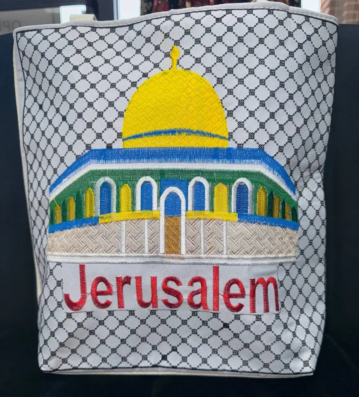 Jerusalem with kuffiyeh embroidered Tote bag Palestinian Elegance
