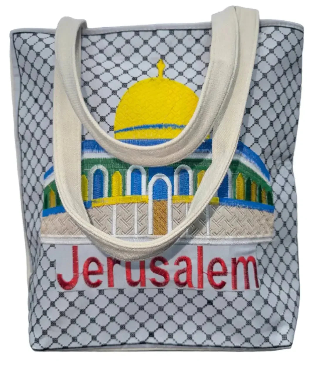 Jerusalem with kuffiyeh embroidered Tote bag Palestinian Elegance