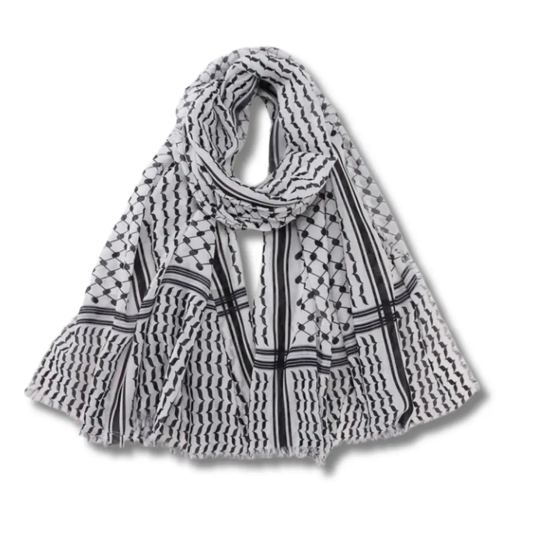 Palestinian Elegance kuffiyeh print cotton hijab in classic black and white pattern
