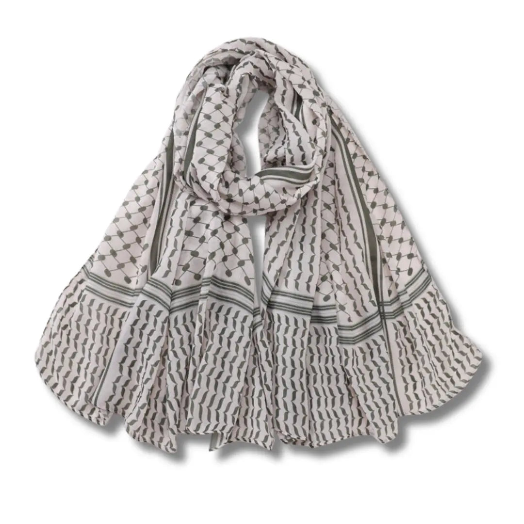 Palestinian Elegance kuffiyeh print cotton hijab with traditional black and white pattern