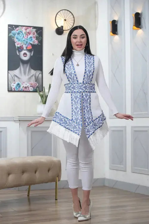 Breezy Elegance: Luxurious Chiffon Fabric Vest Palestinian Elegance