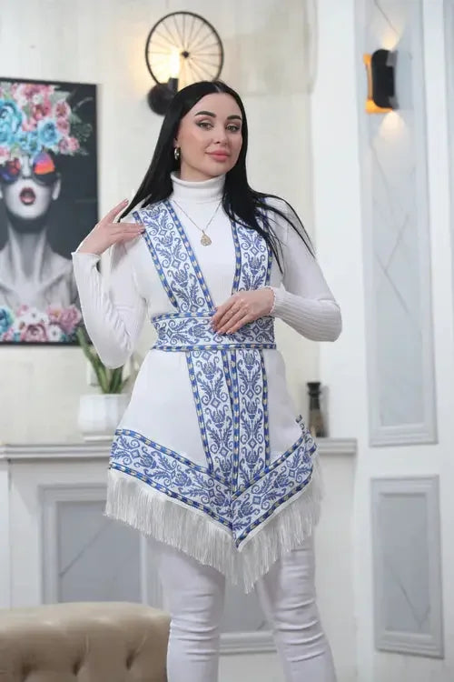 Breezy Elegance: Luxurious Chiffon Fabric Vest Palestinian Elegance