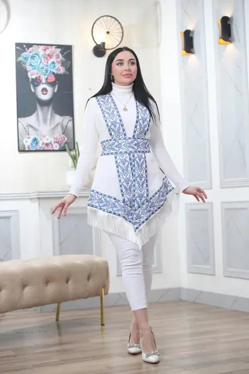 Breezy Elegance: Luxurious Chiffon Fabric Vest Palestinian Elegance