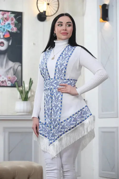 Breezy Elegance: Luxurious Chiffon Fabric Vest Palestinian Elegance