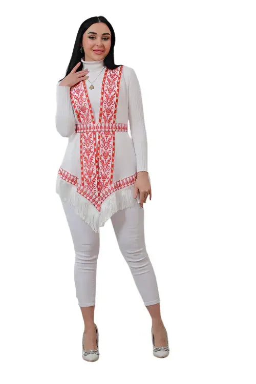 Breezy Elegance: Luxurious Chiffon Fabric Vest Palestinian Elegance