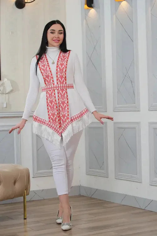 Breezy Elegance: Luxurious Chiffon Fabric Vest Palestinian Elegance