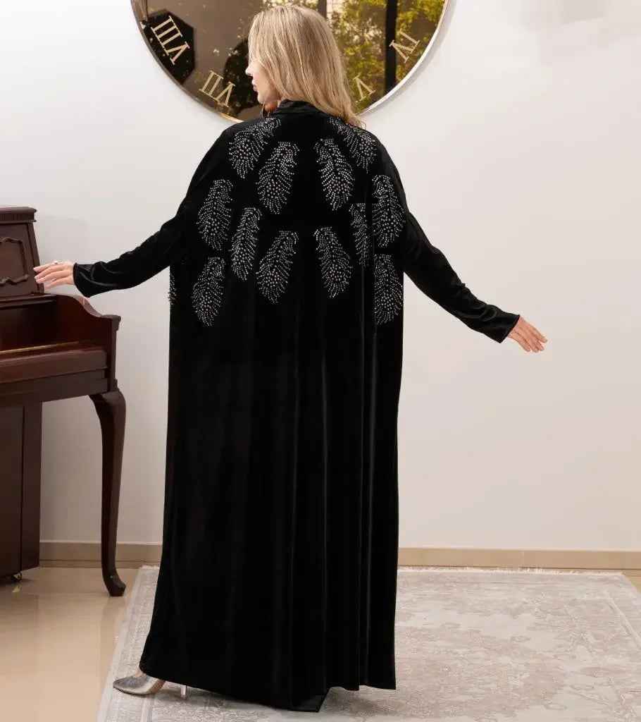 Black Velvet Bedazzled Abaya - Luxurious Elegance for Any Occasion