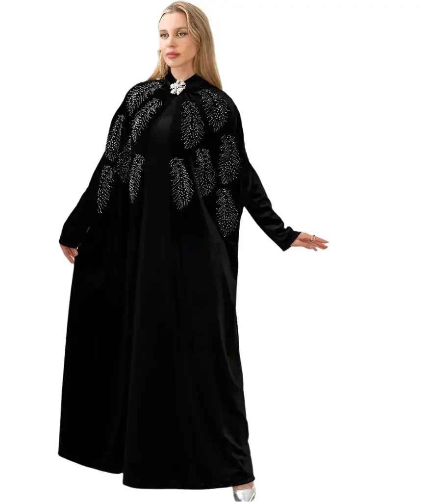Black Velvet Bedazzled Abaya - Luxurious Elegance for Any Occasion