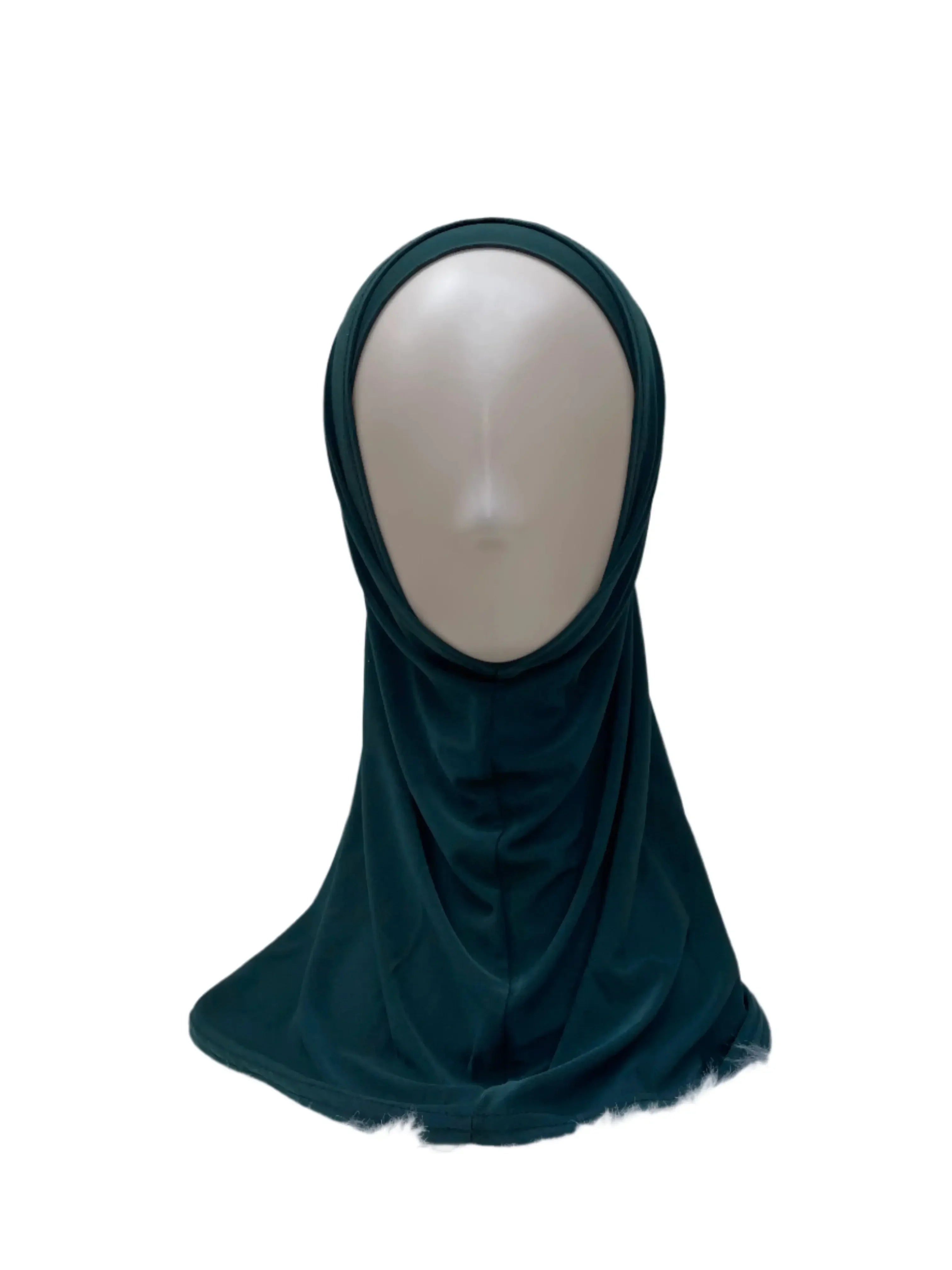 Palestinian Elegance dark green lycra hijab for women on mannequin with smooth fabric drape