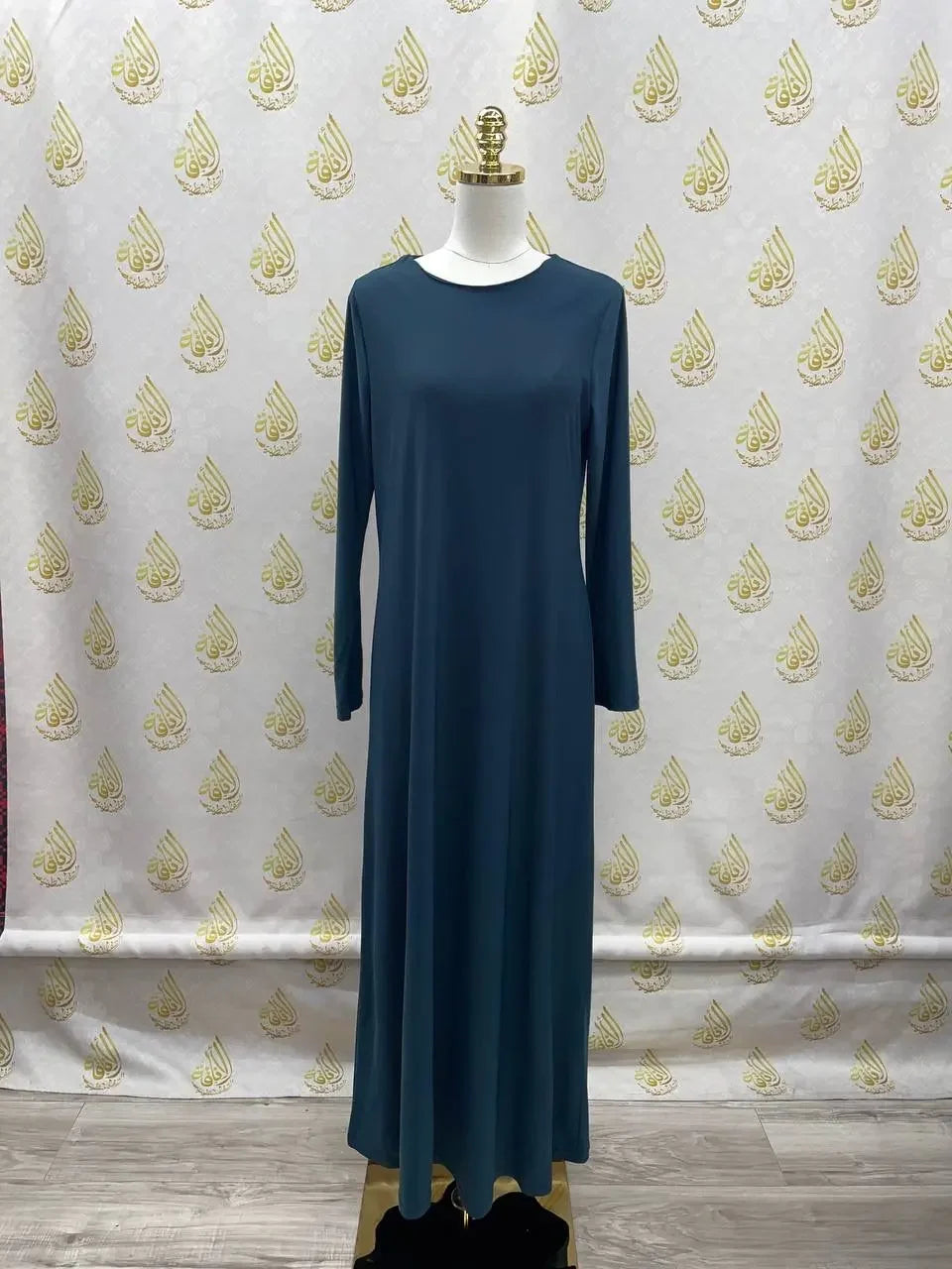Palestinian Elegance lycra inner dress for women in navy blue with long sleeves and full length design