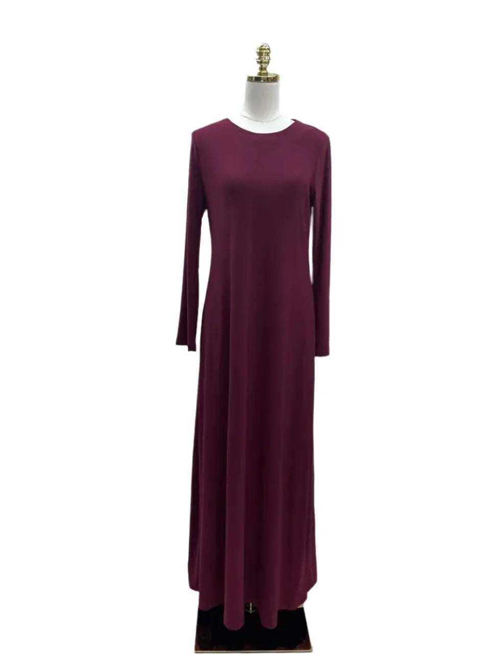 Palestinian Elegance lycra inner dress for women in deep maroon with long sleeves and floor length