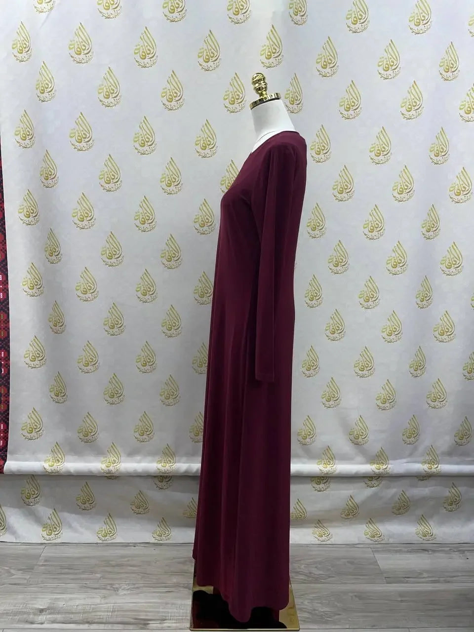 Palestinian Elegance lycra inner dress for women in burgundy long sleeve full length design