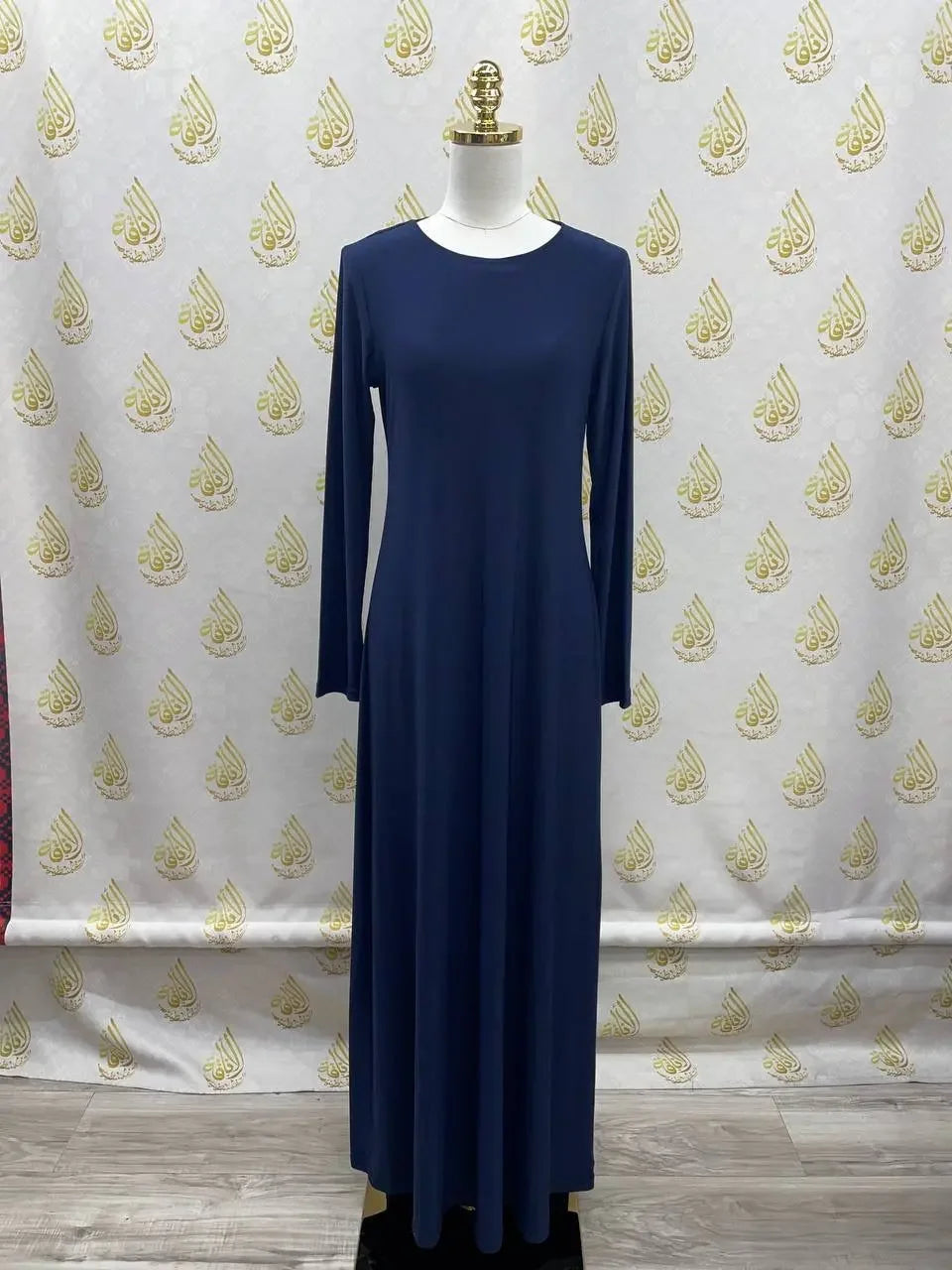 Palestinian Elegance navy blue lycra inner dress for women with long sleeves and full length