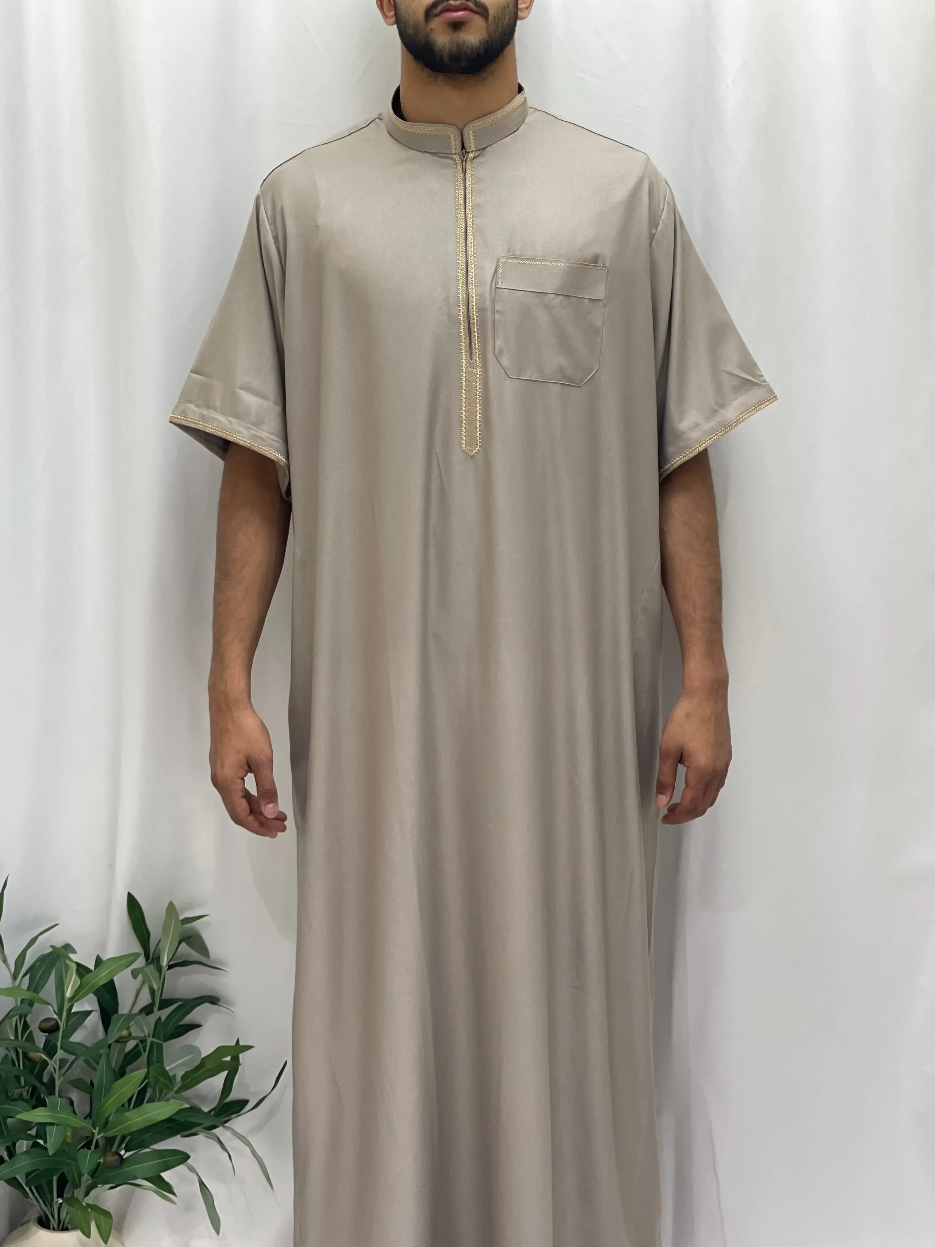 Timeless Elegance: Men's Durable Kaftan Thobe with Gold Details Palestinian Elegance