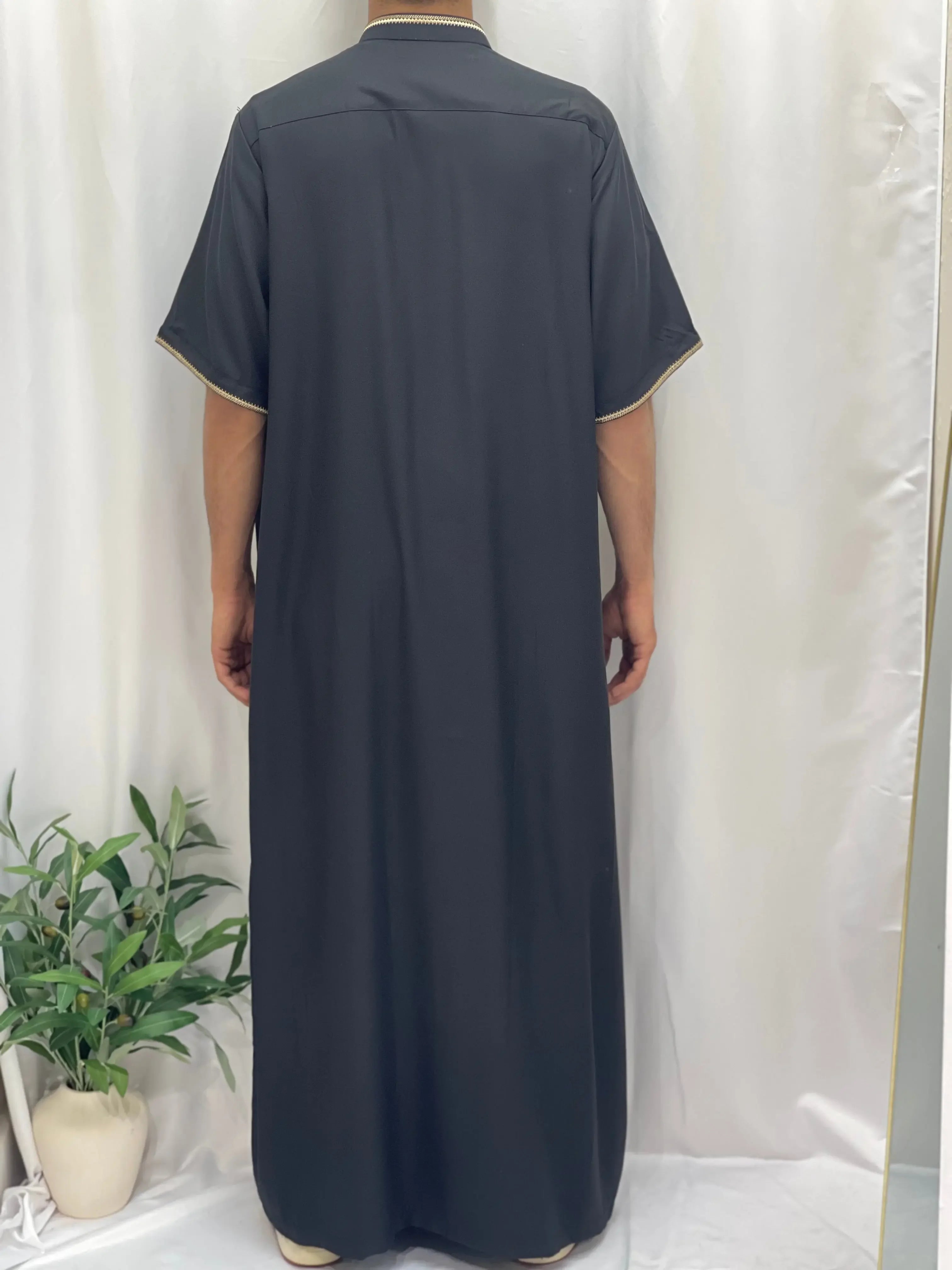 Timeless Elegance: Men's Durable Kaftan Thobe with Gold Details Palestinian Elegance