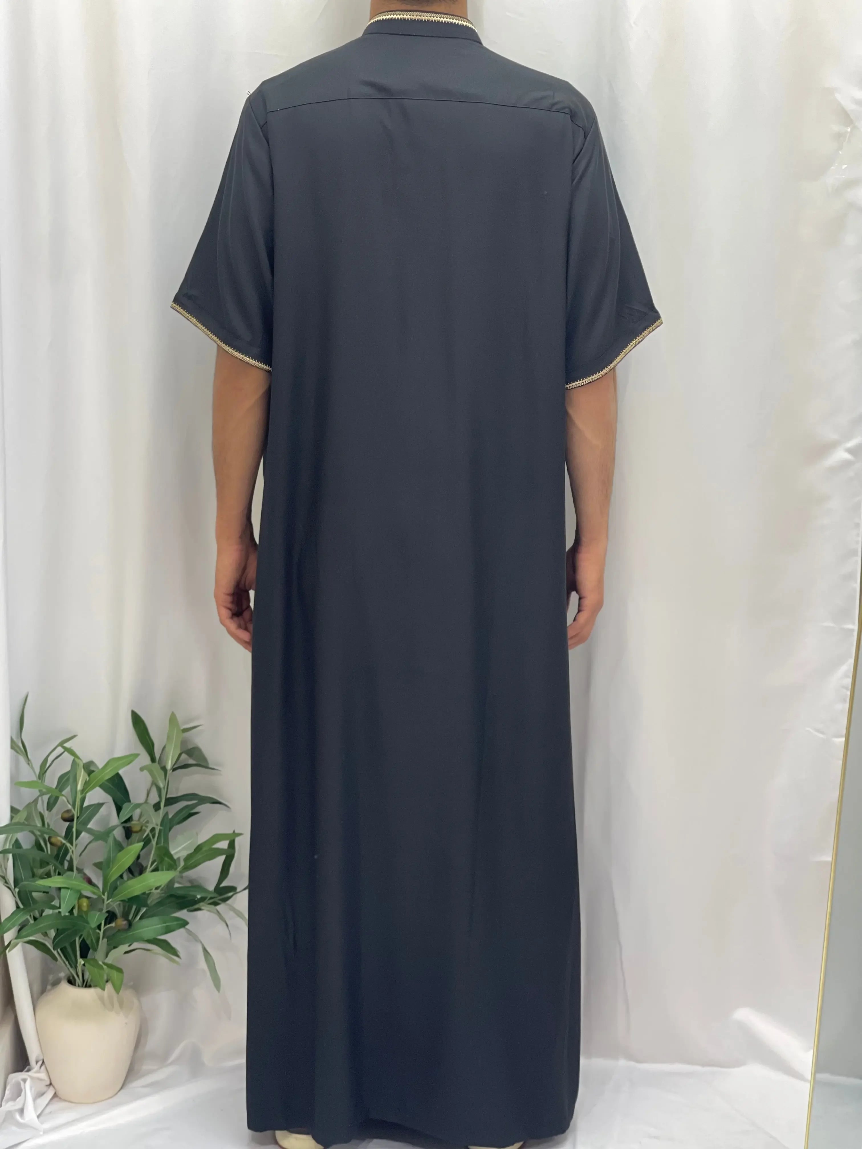 Timeless Elegance: Men's Durable Kaftan Thobe with Gold Details Palestinian Elegance