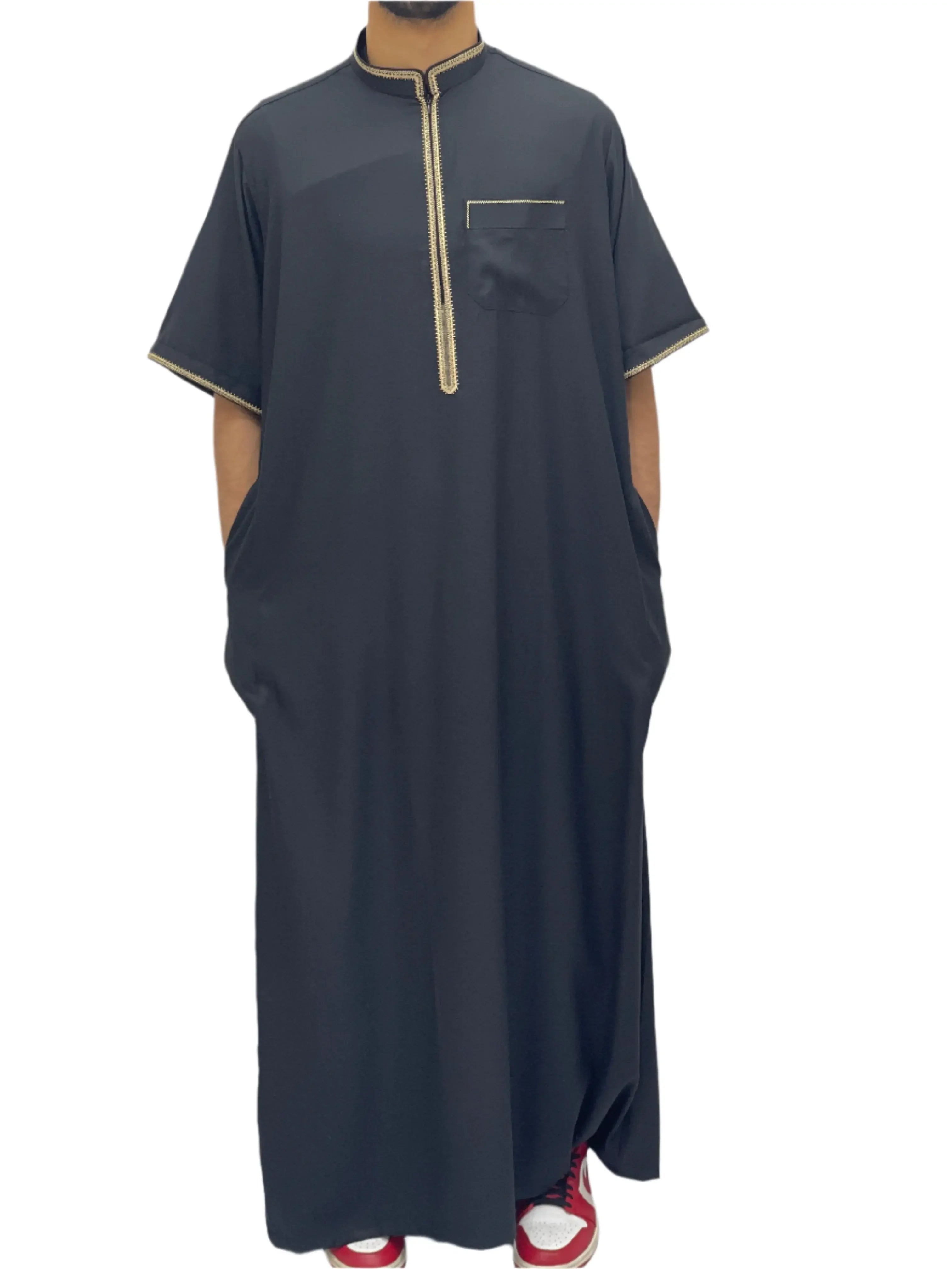 Timeless Elegance: Men's Durable Kaftan Thobe with Gold Details Palestinian Elegance