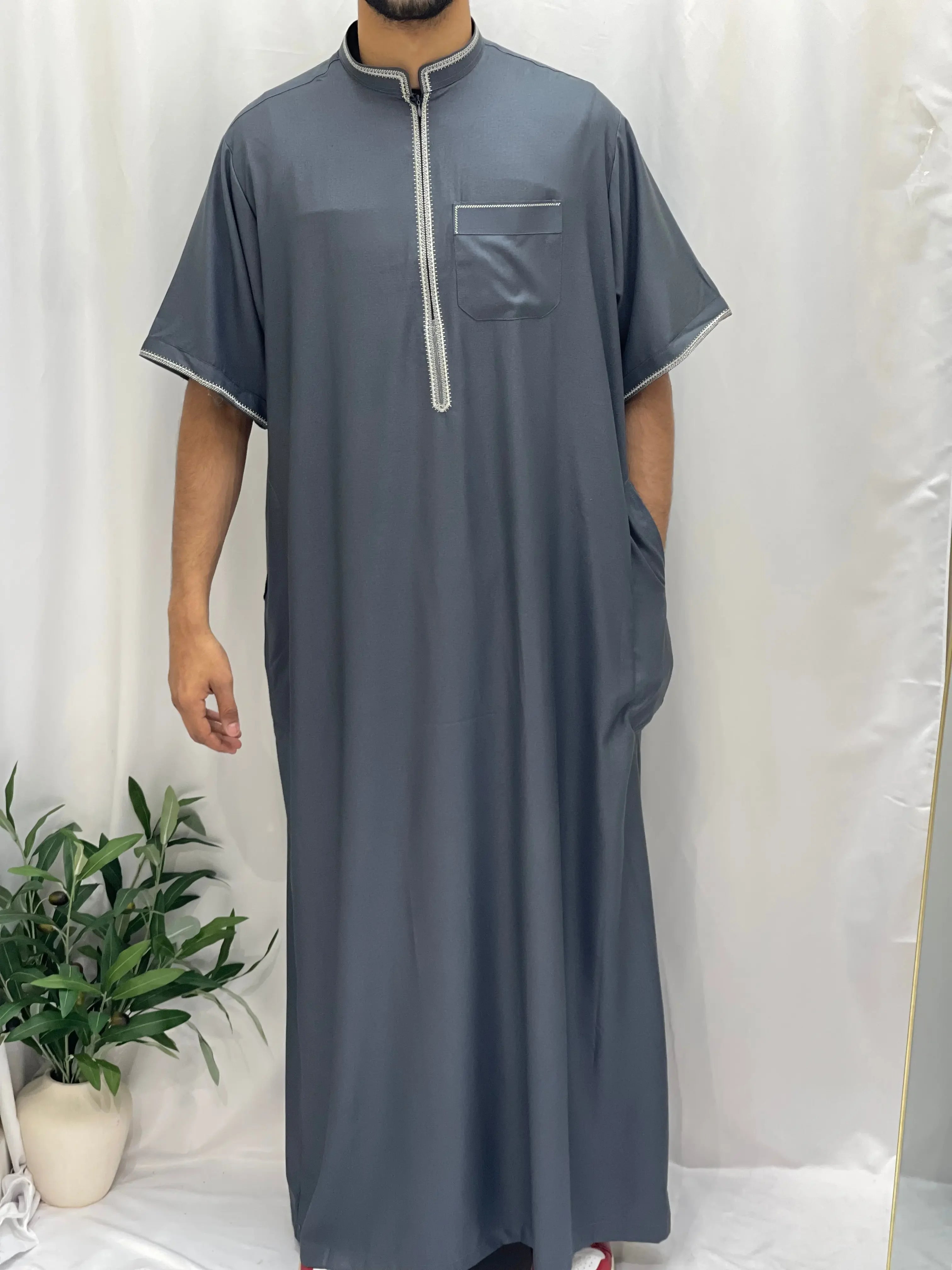 Timeless Elegance: Men's Durable Kaftan Thobe with Gold Details Palestinian Elegance
