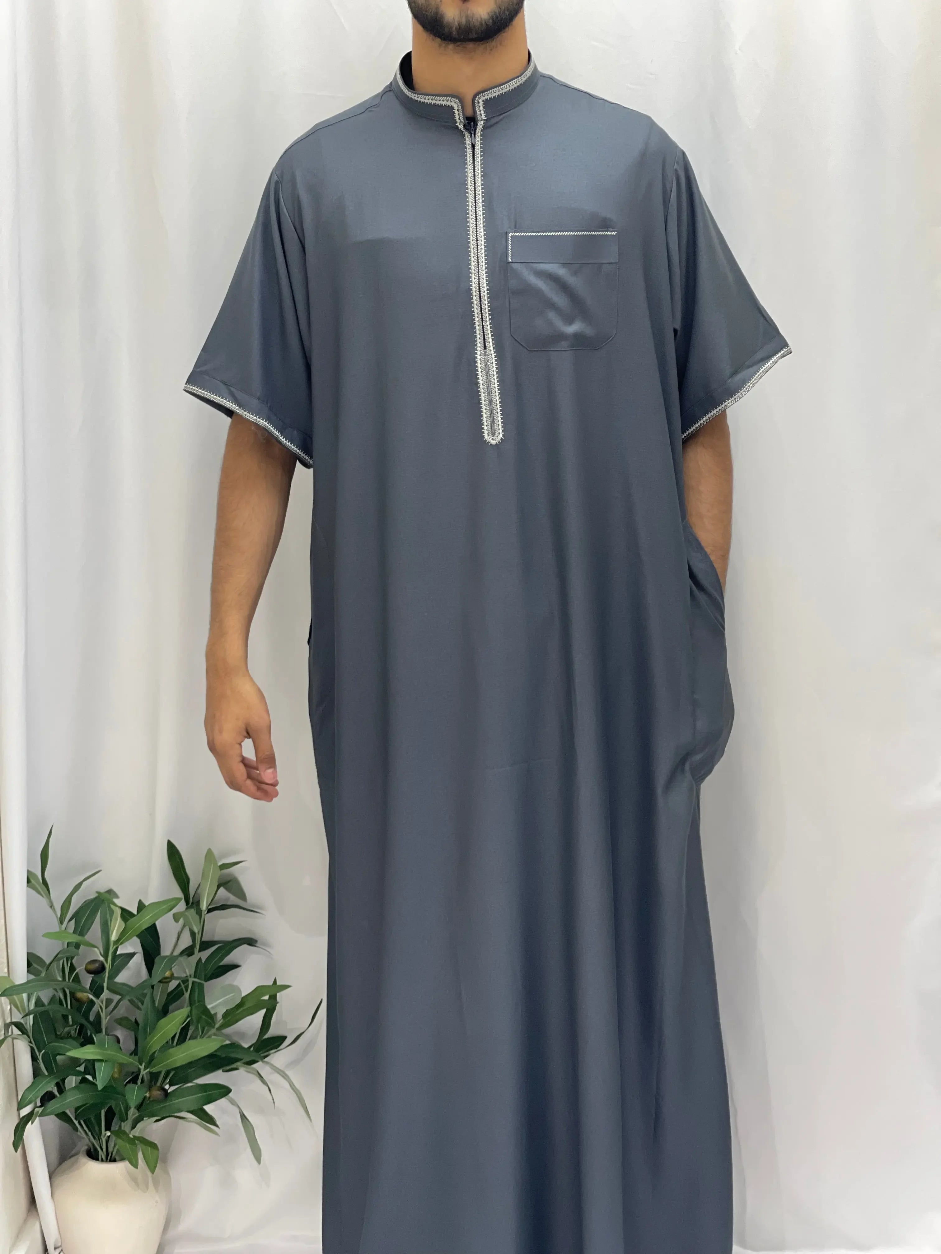 Timeless Elegance: Men's Durable Kaftan Thobe with Gold Details Palestinian Elegance