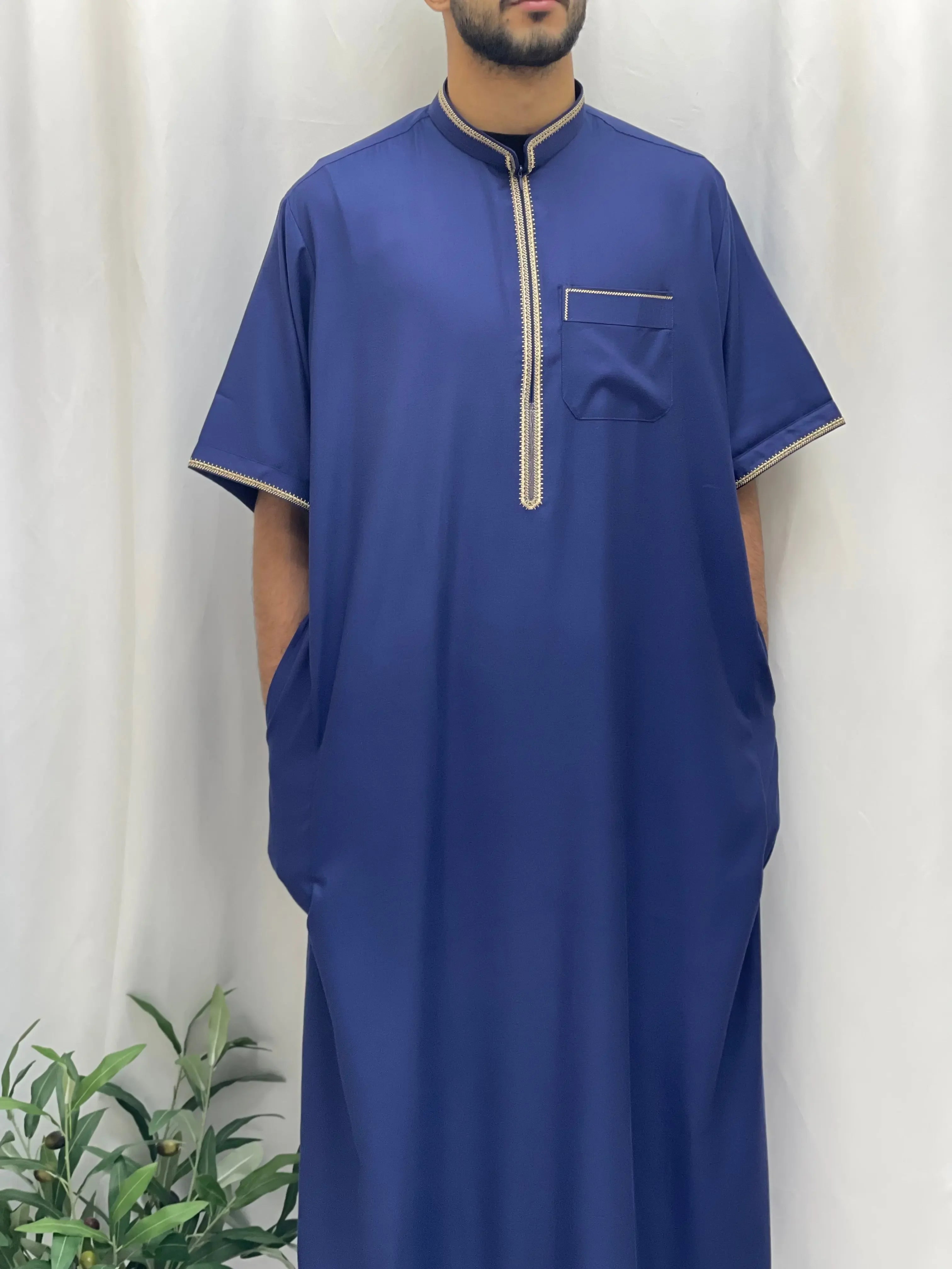 Timeless Elegance: Men's Durable Kaftan Thobe with Gold Details Palestinian Elegance