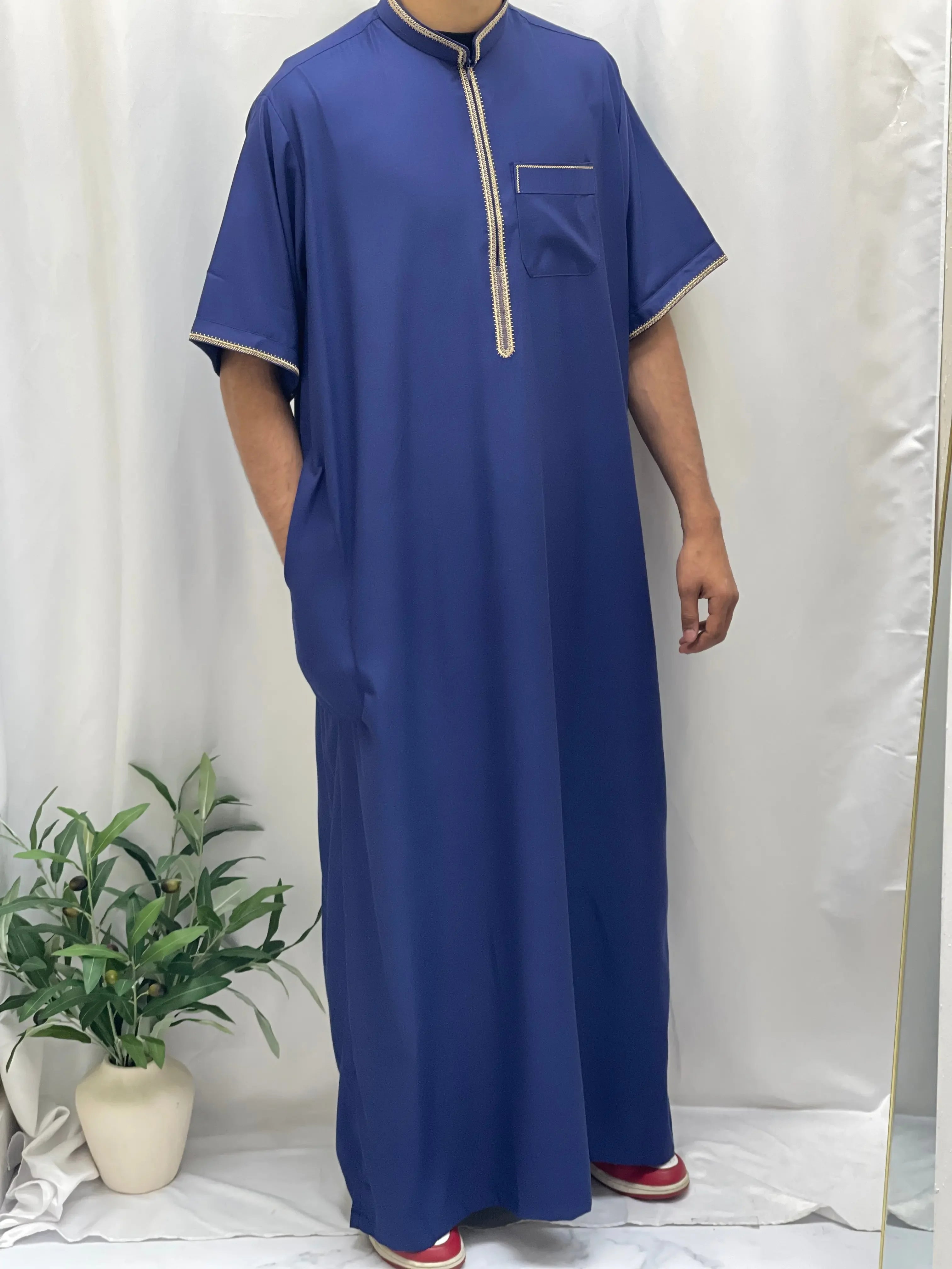 Timeless Elegance: Men's Durable Kaftan Thobe with Gold Details Palestinian Elegance