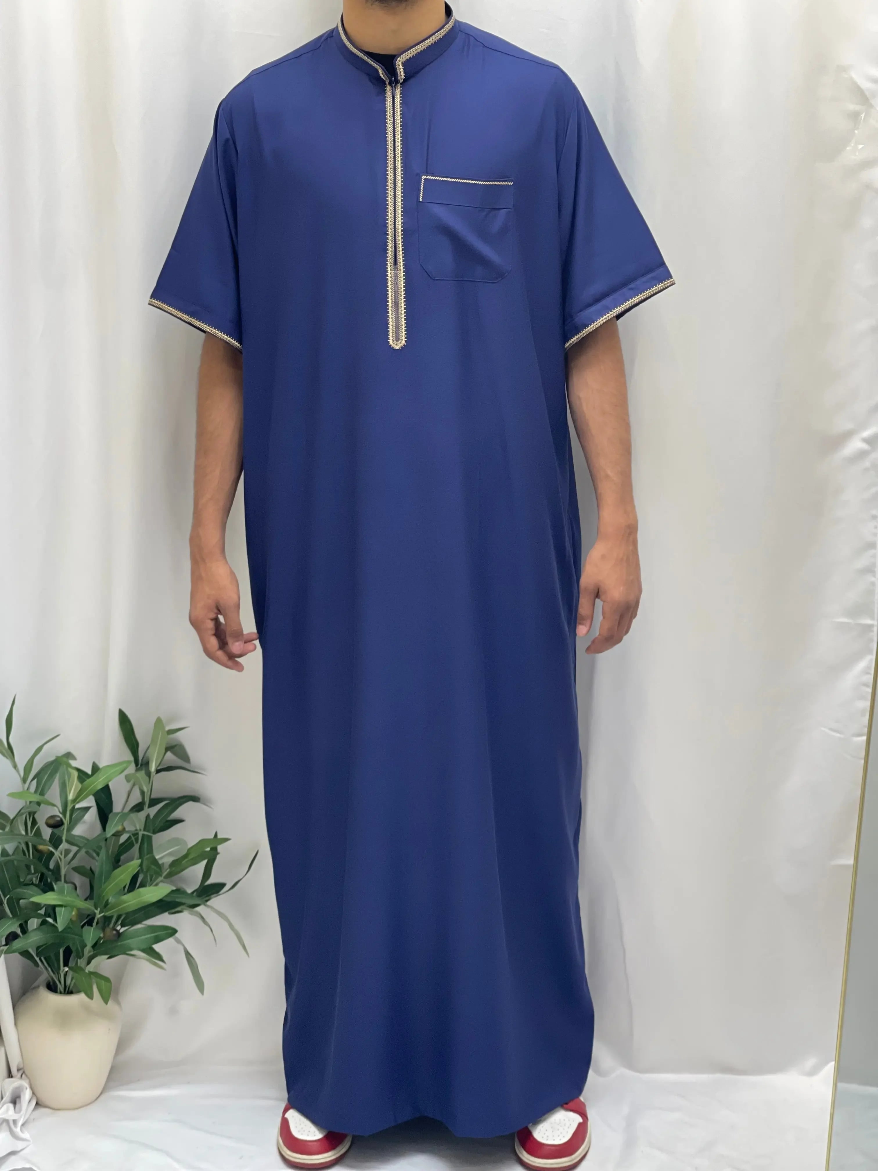 Timeless Elegance: Men's Durable Kaftan Thobe with Gold Details Palestinian Elegance