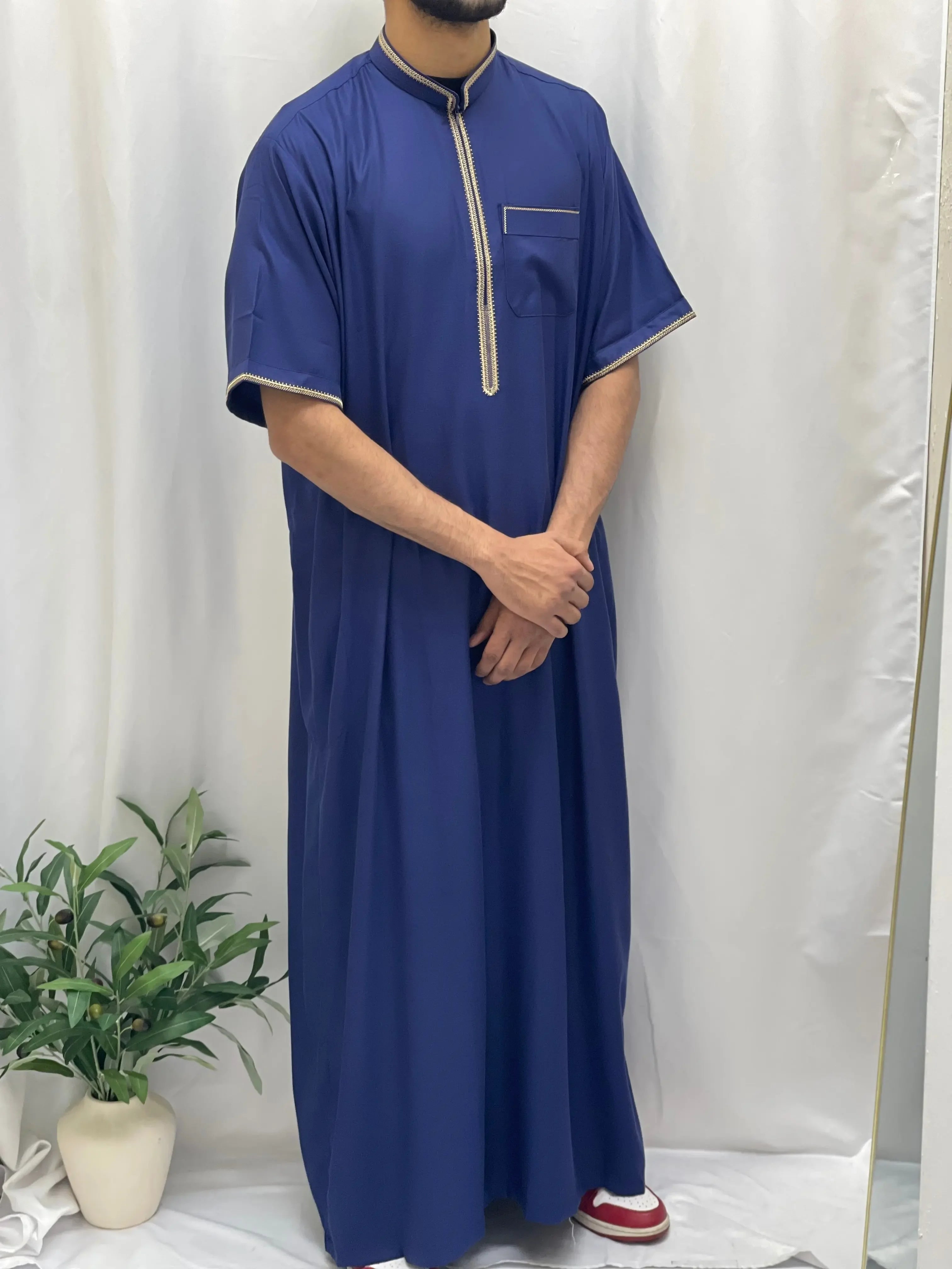 Timeless Elegance: Men's Durable Kaftan Thobe with Gold Details Palestinian Elegance