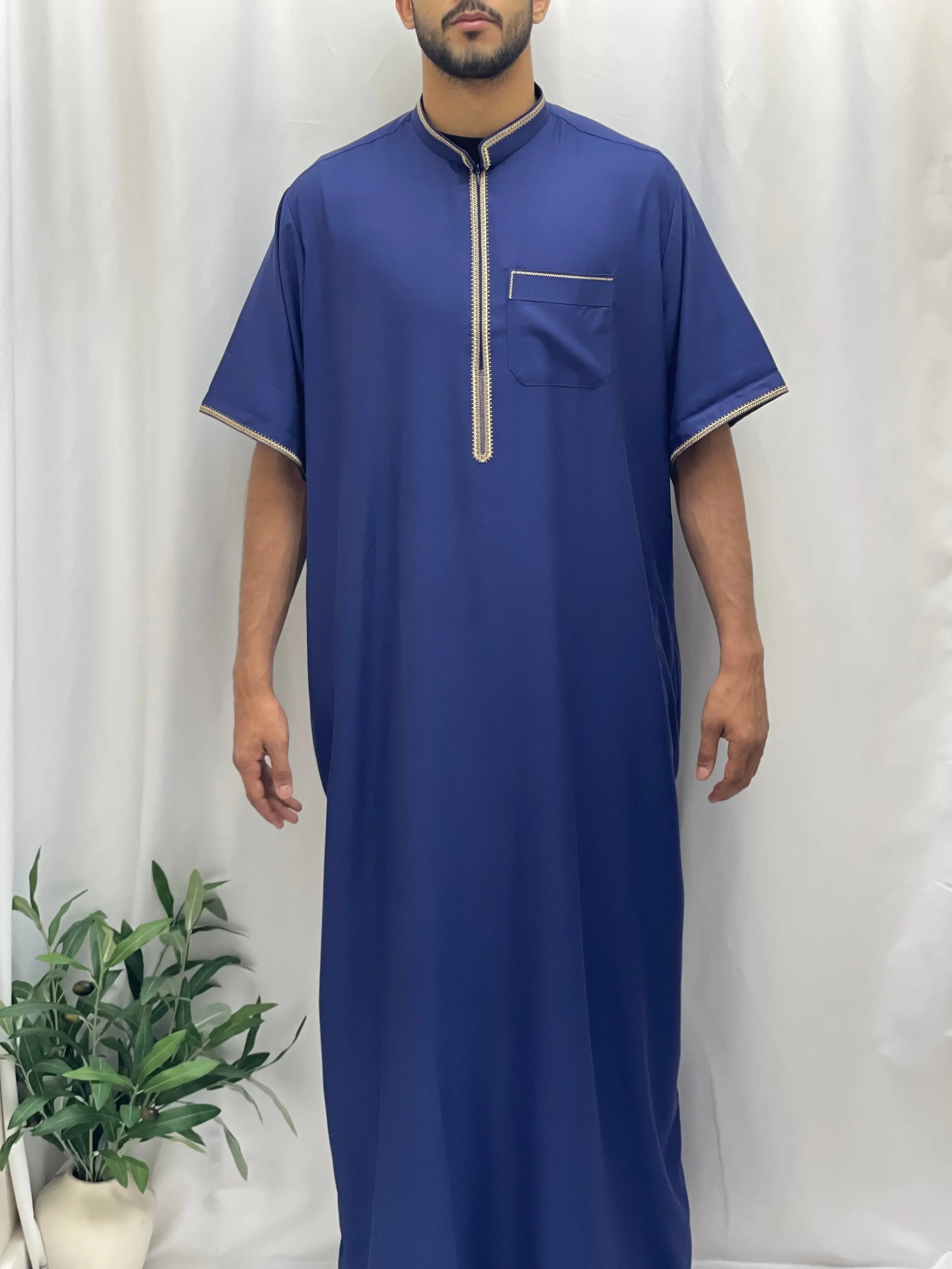 Timeless Elegance: Men's Durable Kaftan Thobe with Gold Details Palestinian Elegance