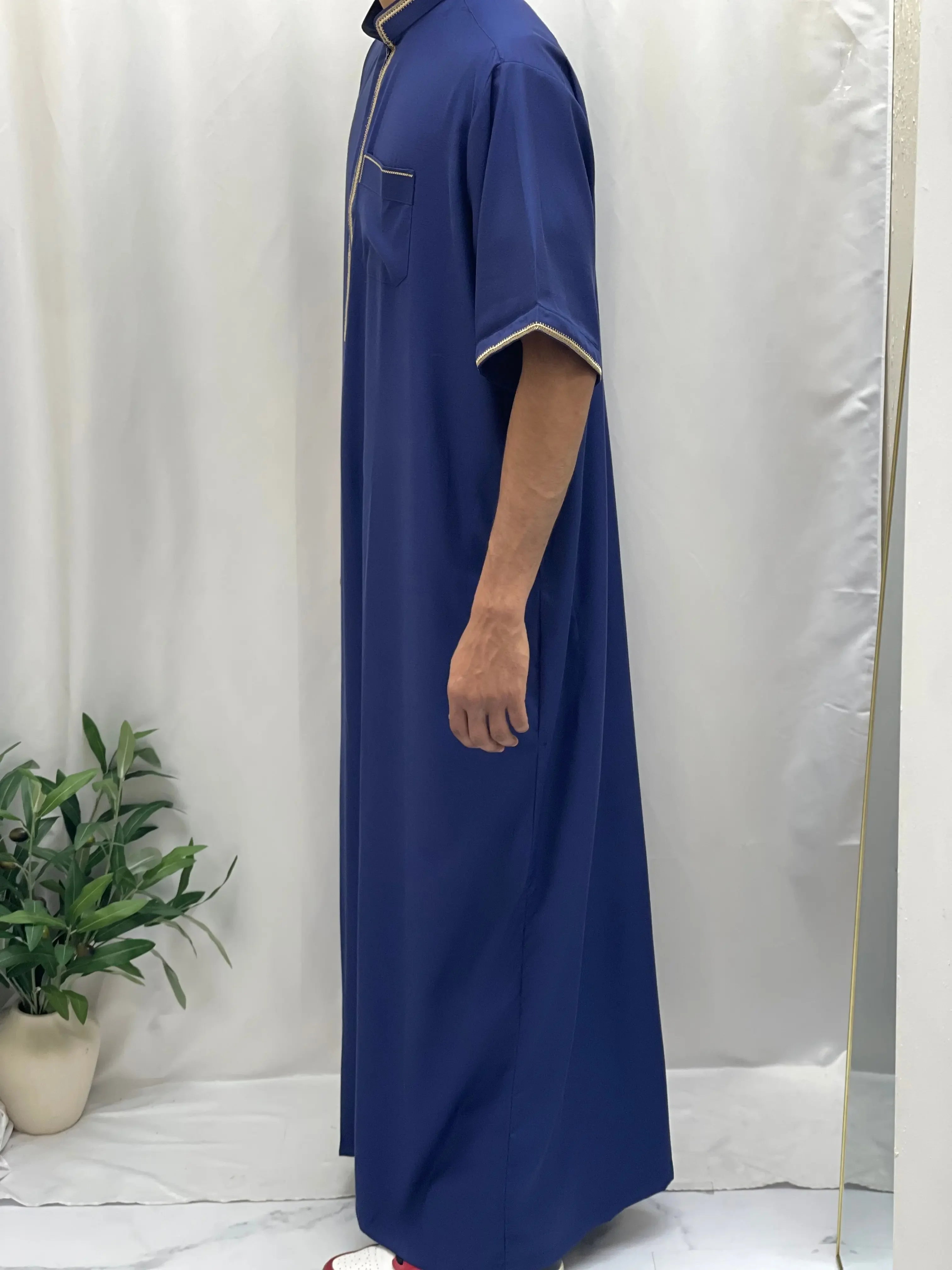 Timeless Elegance: Men's Durable Kaftan Thobe with Gold Details Palestinian Elegance