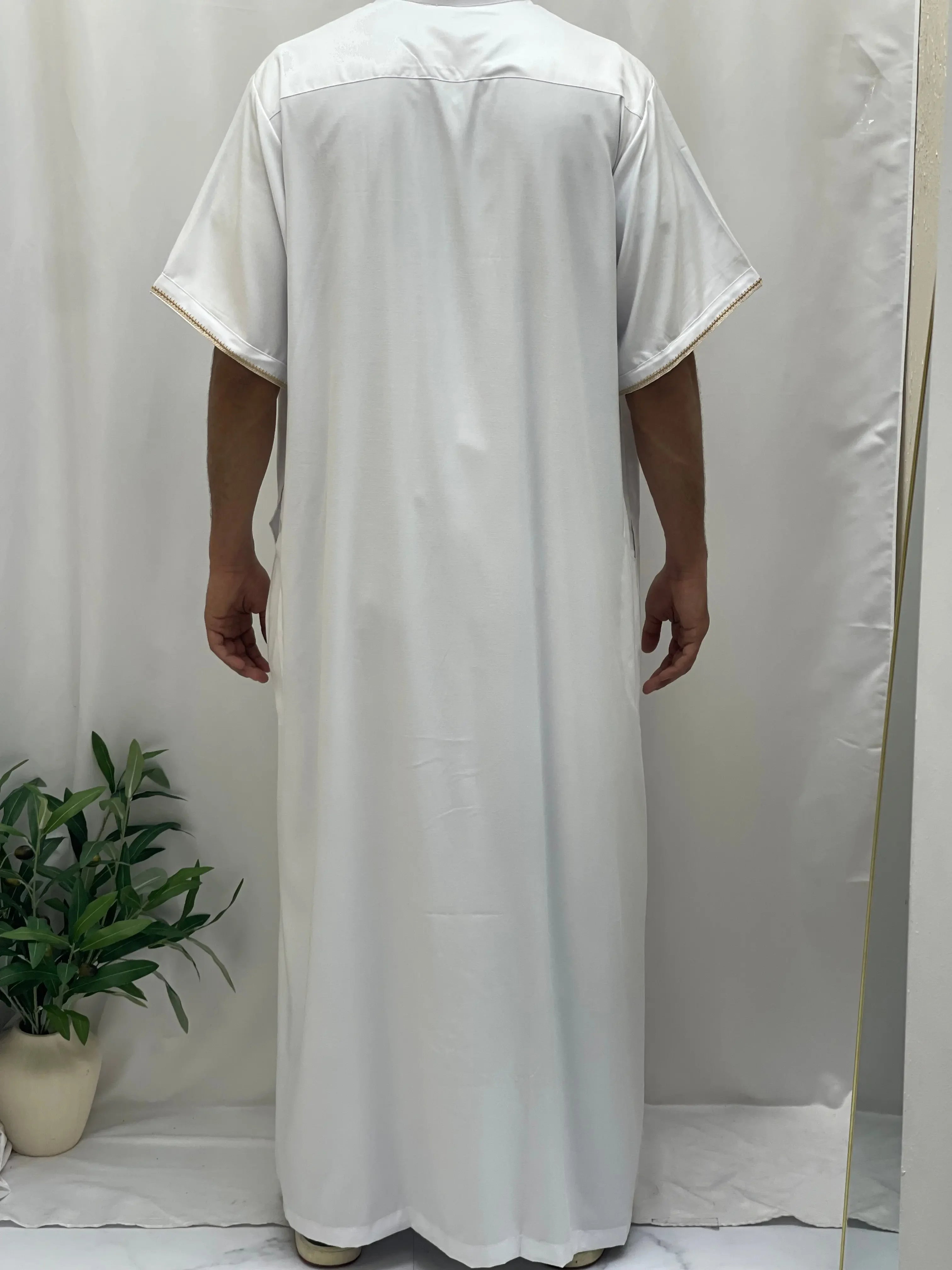 Timeless Elegance: Men's Durable Kaftan Thobe with Gold Details Palestinian Elegance