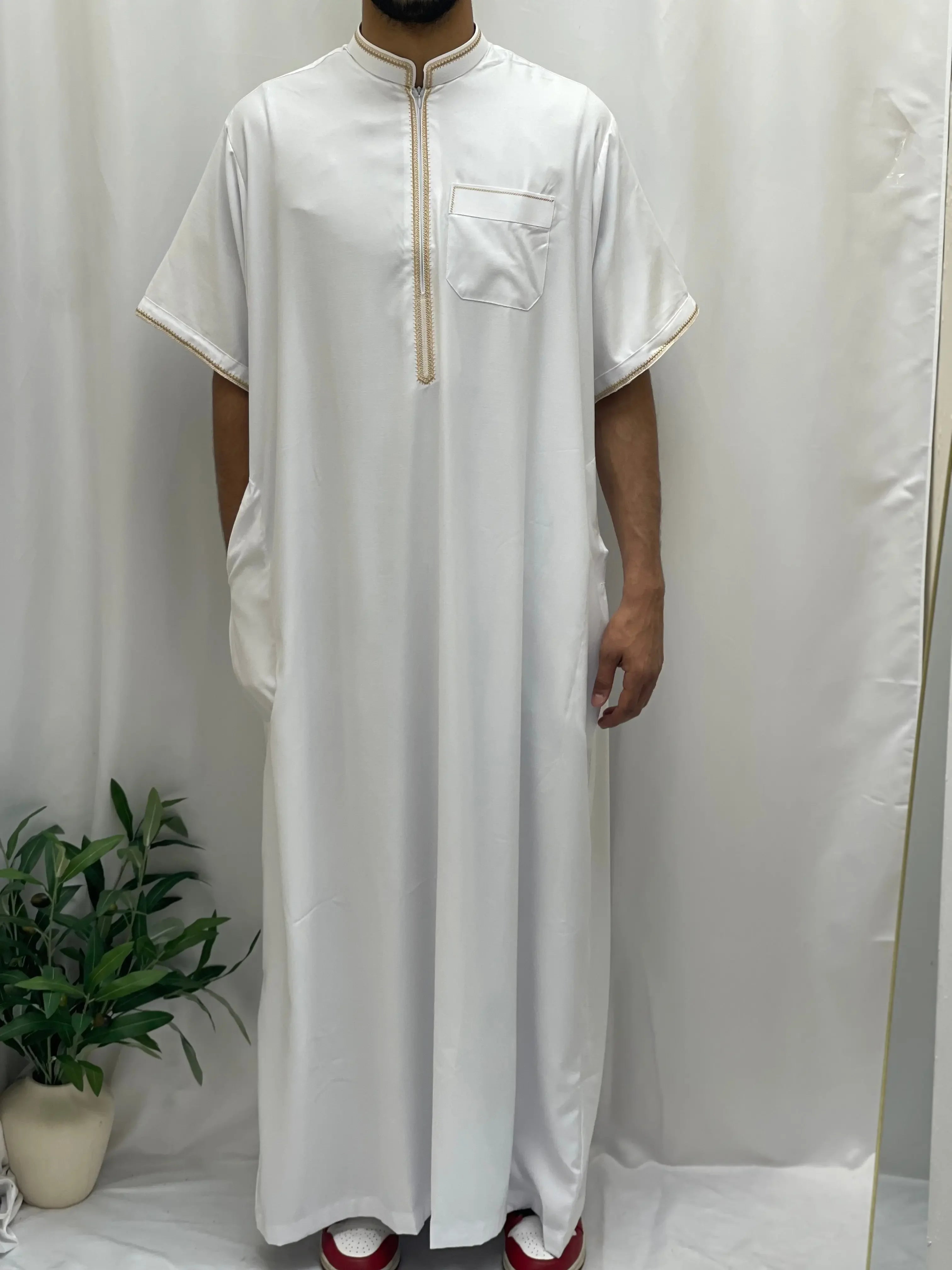 Timeless Elegance: Men's Durable Kaftan Thobe with Gold Details Palestinian Elegance