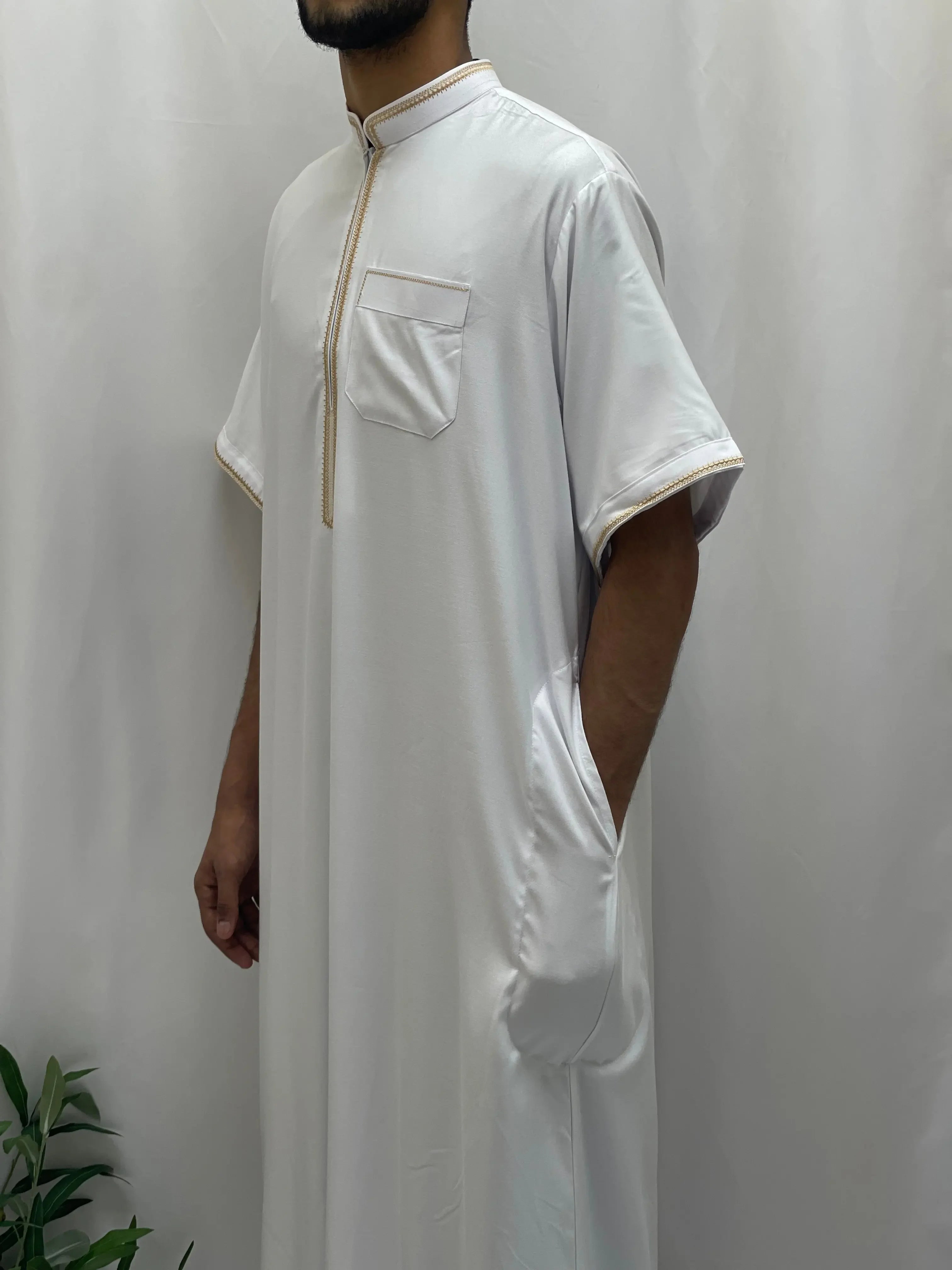 Timeless Elegance: Men's Durable Kaftan Thobe with Gold Details Palestinian Elegance