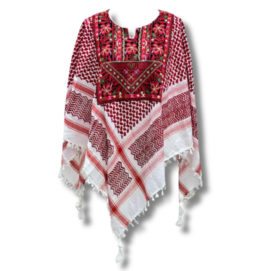 Palestinian Elegance casual multicolor kuffiyeh shirt with traditional embroidery and tassels