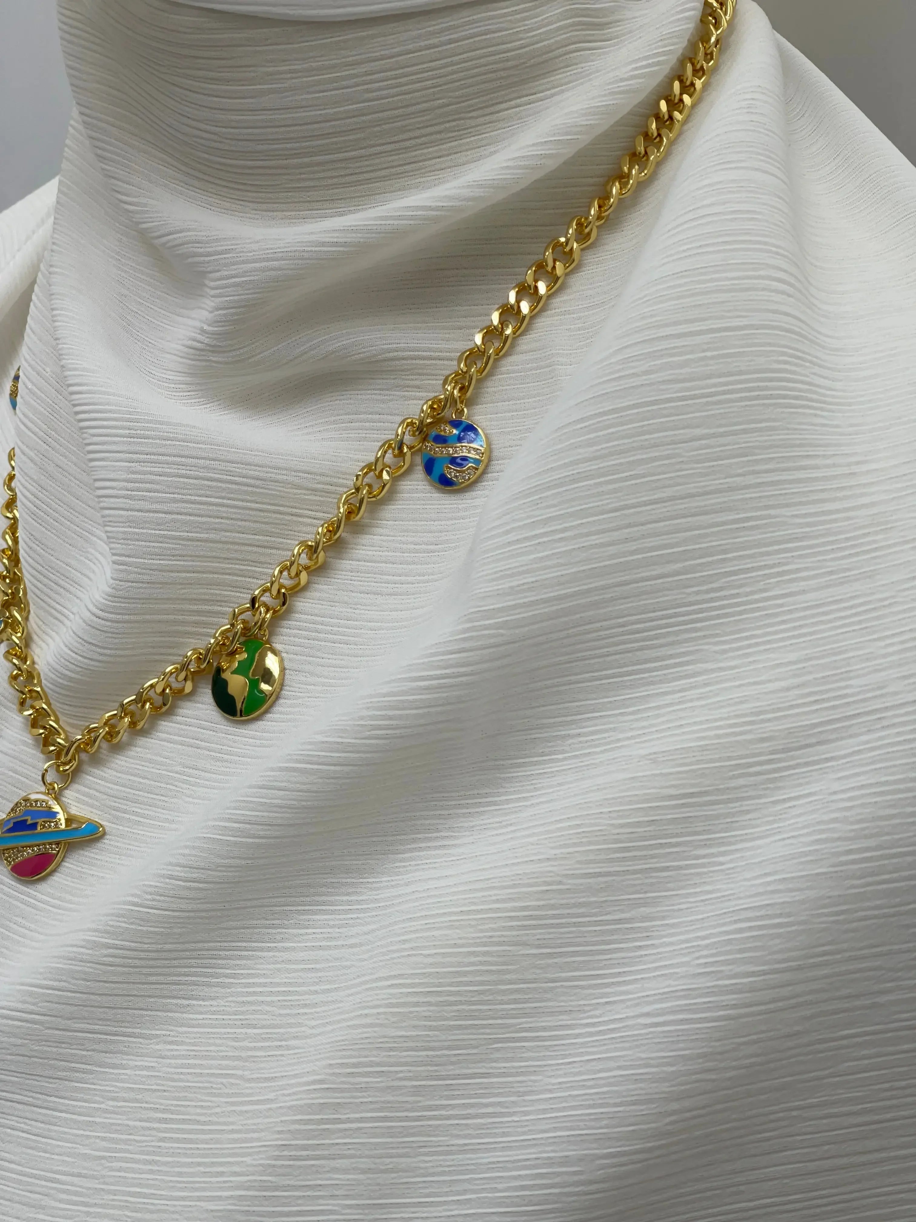 Celestial Charm: Imitation Multicolor Planet Necklace Palestinian Elegance