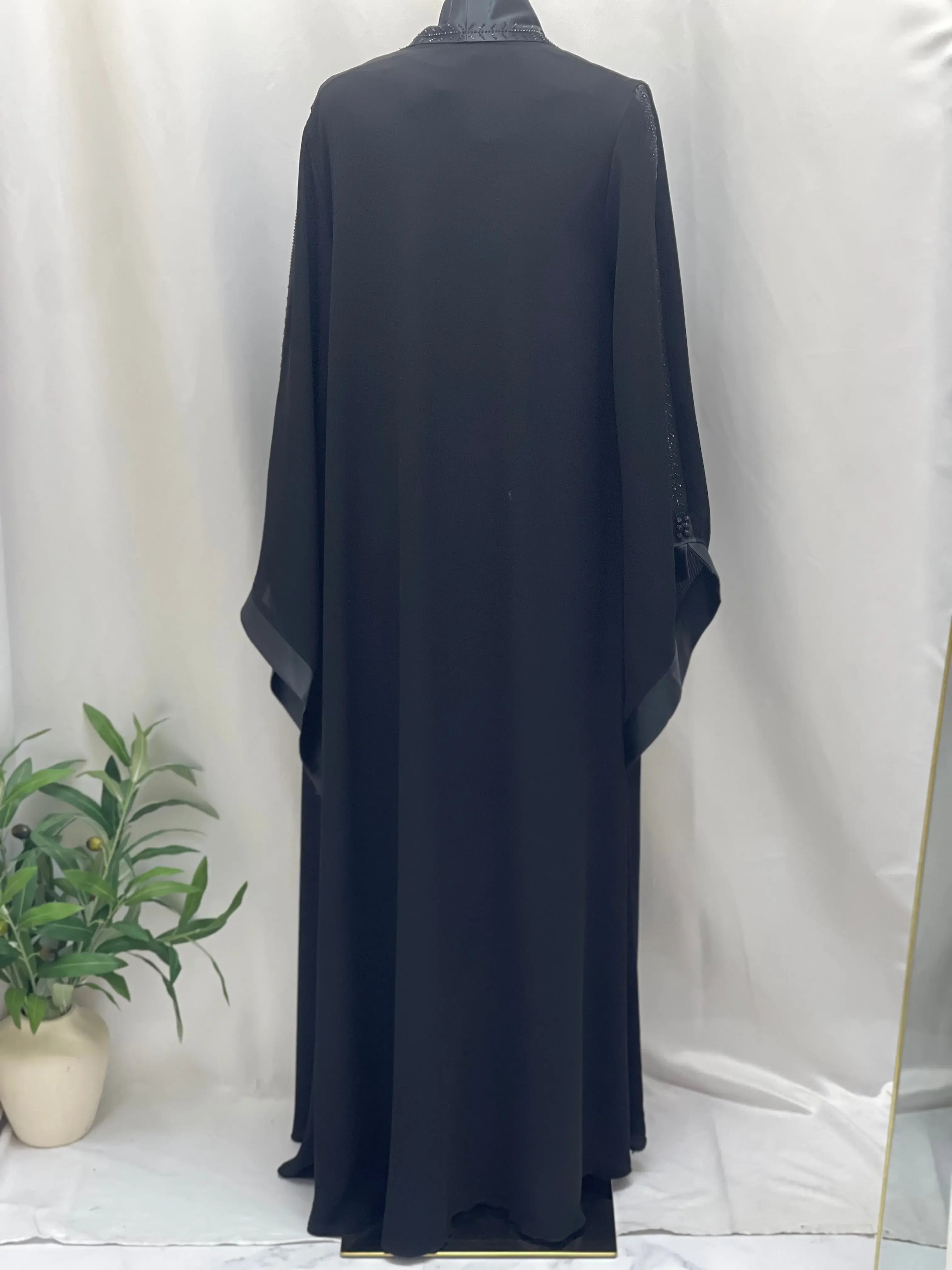 Palestinian Elegance Nada 2 Piece Abaya Set with Satin Trim Palestinian Elegance