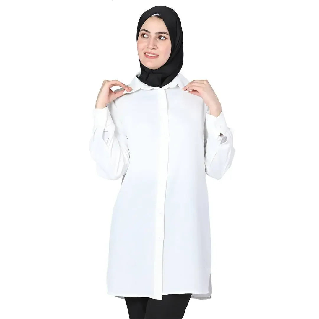 Palestinian Elegance white crepe shirt for women with long sleeves and button-down front